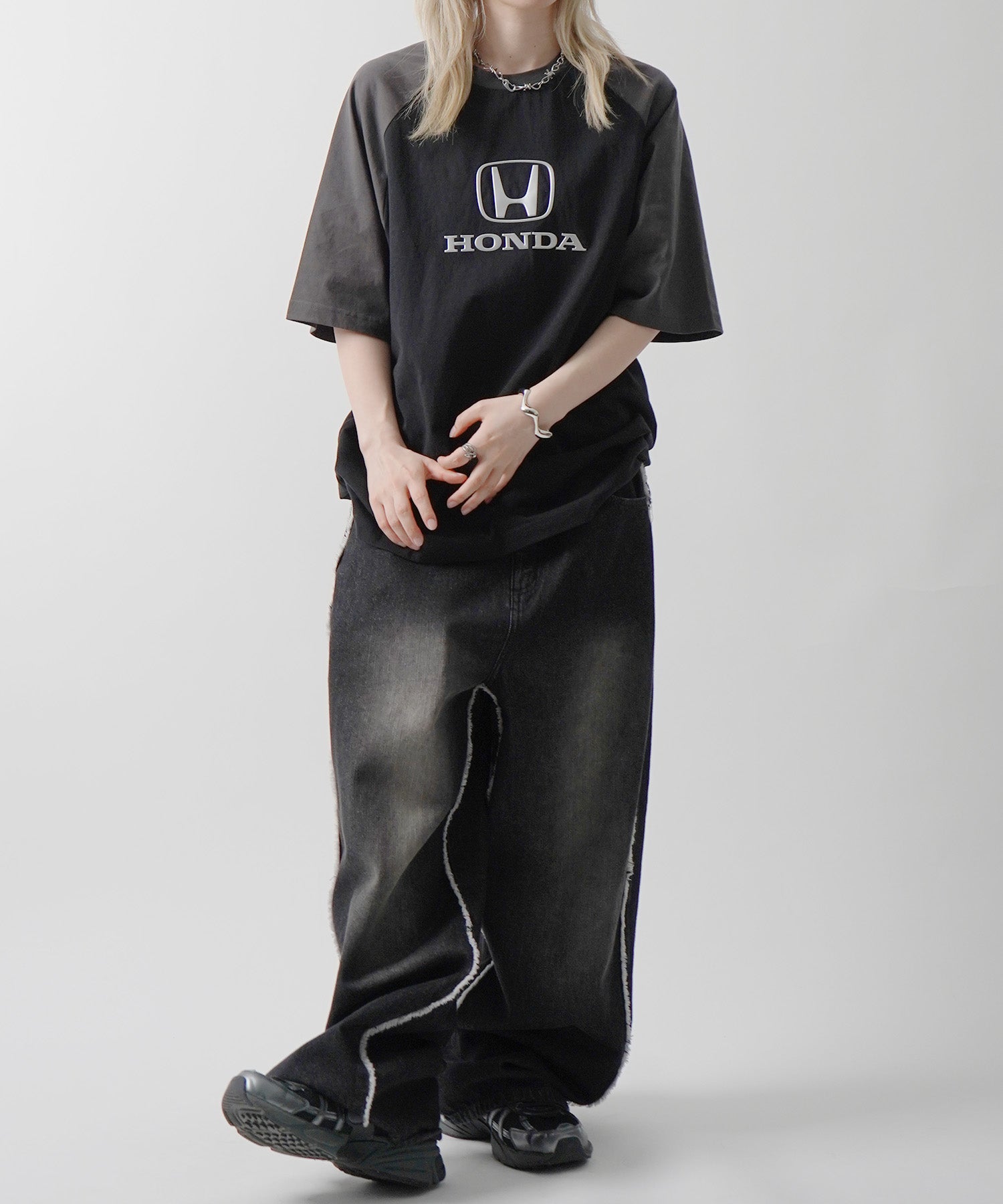 25SS【HONDA / ホンダ】フロントプリント ボックスシルエット ラグラン半袖Tシャツ