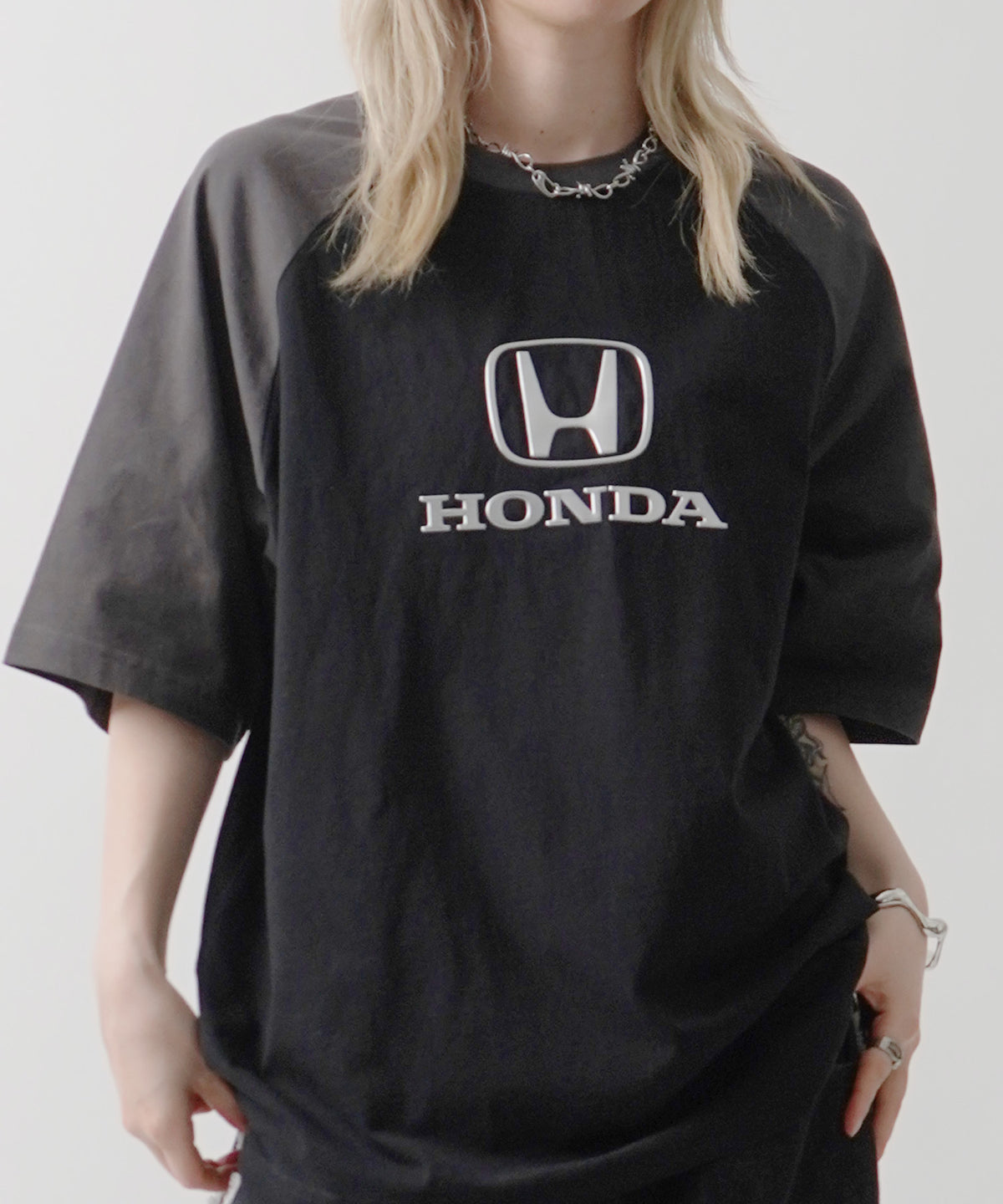 25SS【HONDA / ホンダ】フロントプリント ボックスシルエット ラグラン半袖Tシャツ