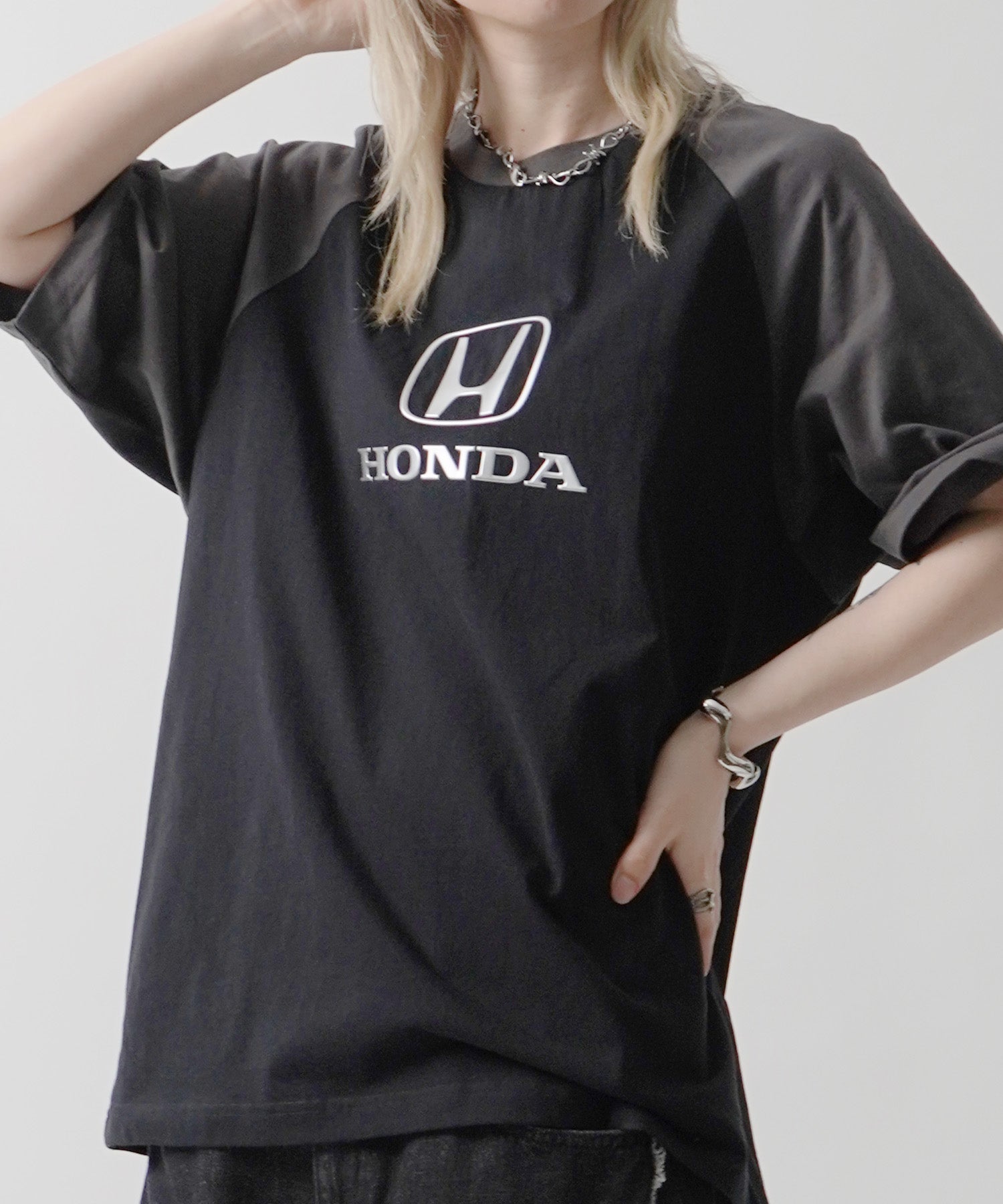 25SS【HONDA / ホンダ】フロントプリント ボックスシルエット ラグラン半袖Tシャツ