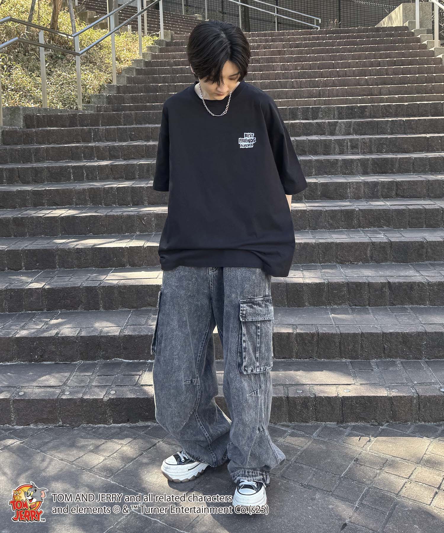 25SS【TOM&JERRY / トムとジェリー】足跡 ビッグシルエットバックプリントTシャツ