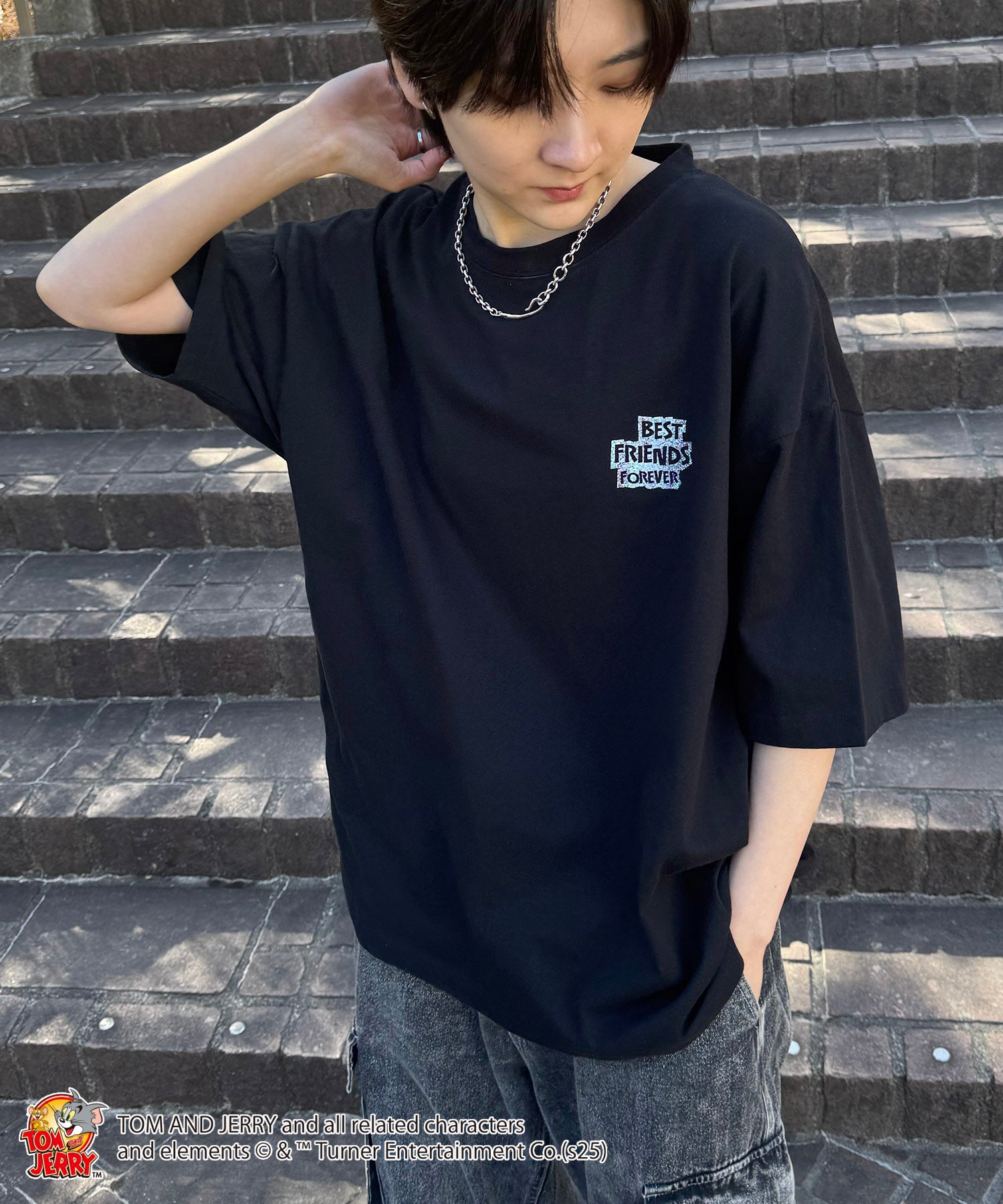 25SS【TOM&JERRY / トムとジェリー】足跡 ビッグシルエットバックプリントTシャツ