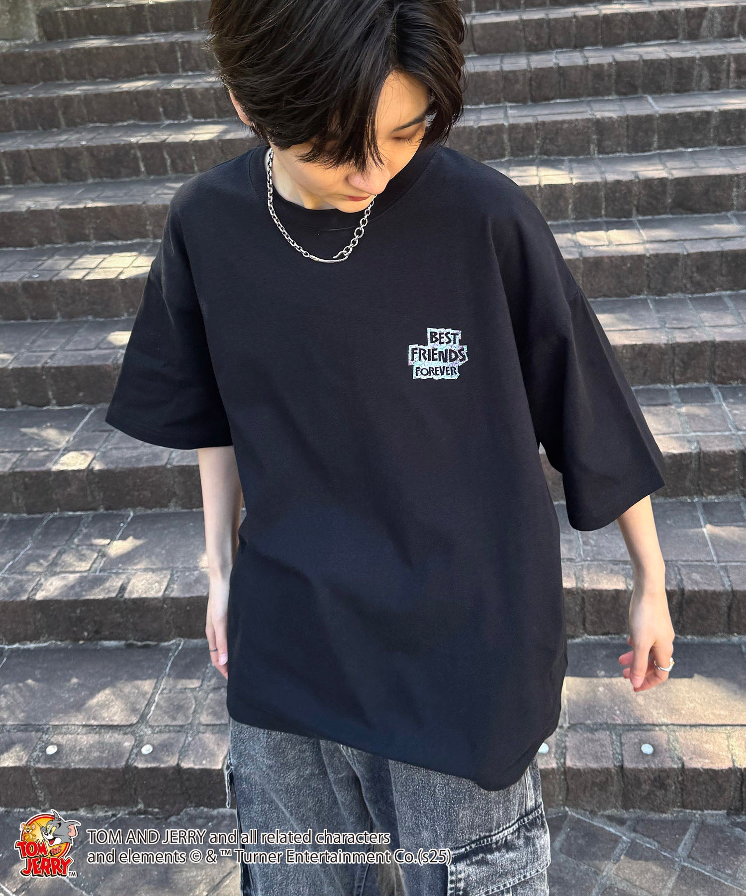 25SS【TOM&JERRY / トムとジェリー】足跡 ビッグシルエットバックプリントTシャツ