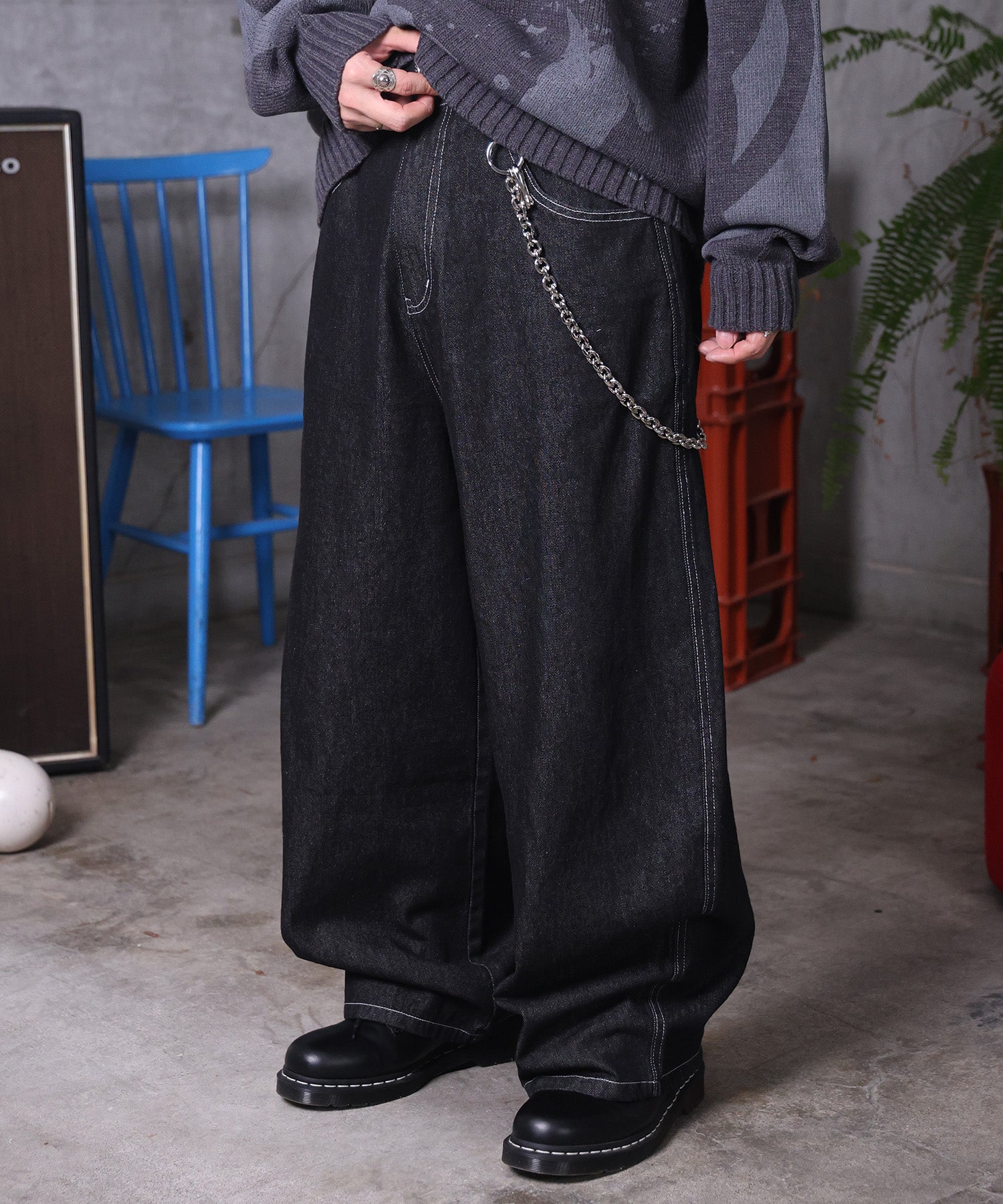 バレルレッグ リジット デニムパンツ