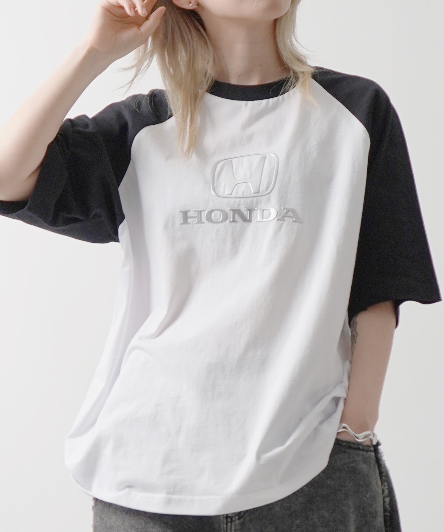 25SS【HONDA / ホンダ】フロントプリント ボックスシルエット ラグラン半袖Tシャツ