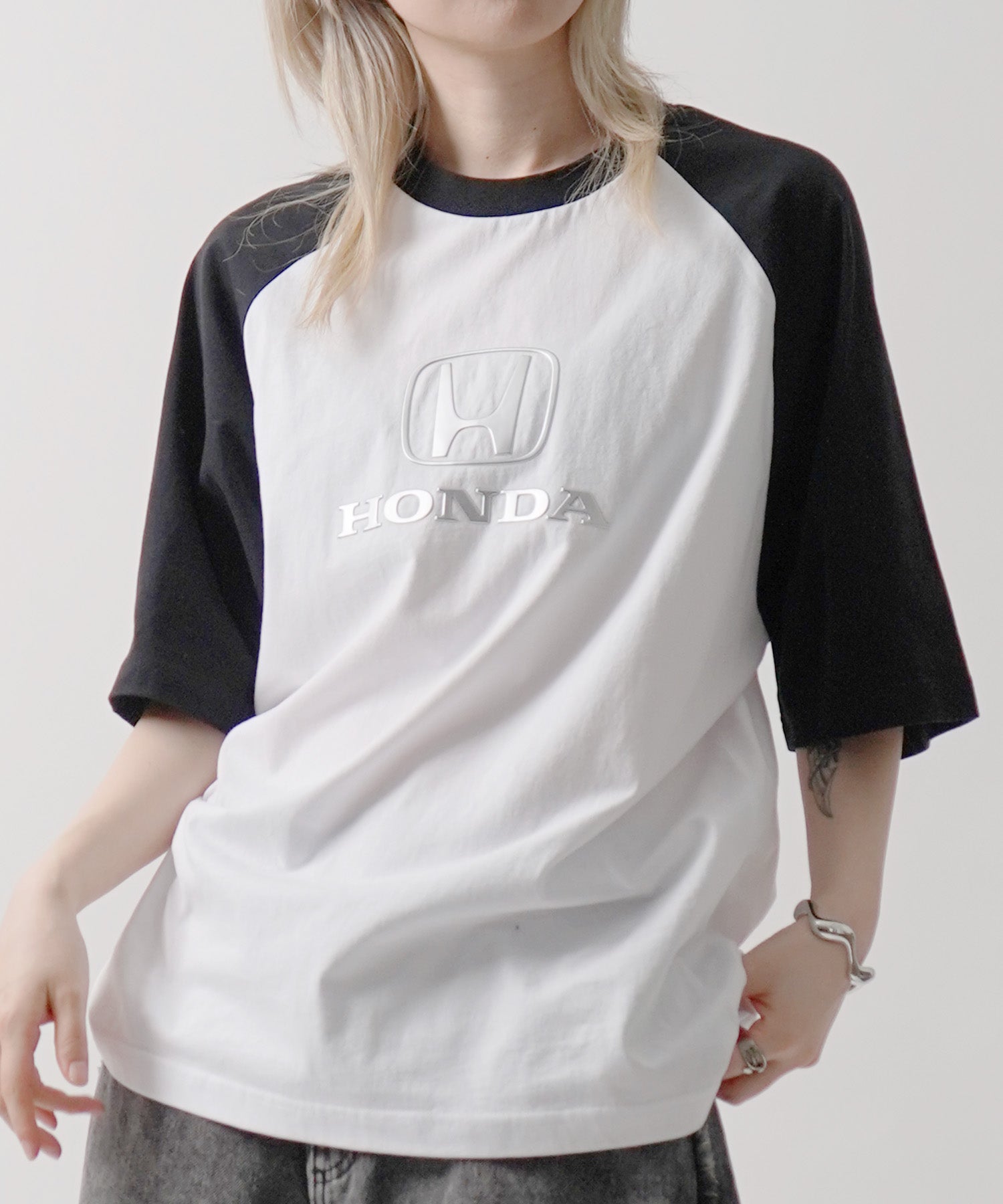 25SS【HONDA / ホンダ】フロントプリント ボックスシルエット ラグラン半袖Tシャツ