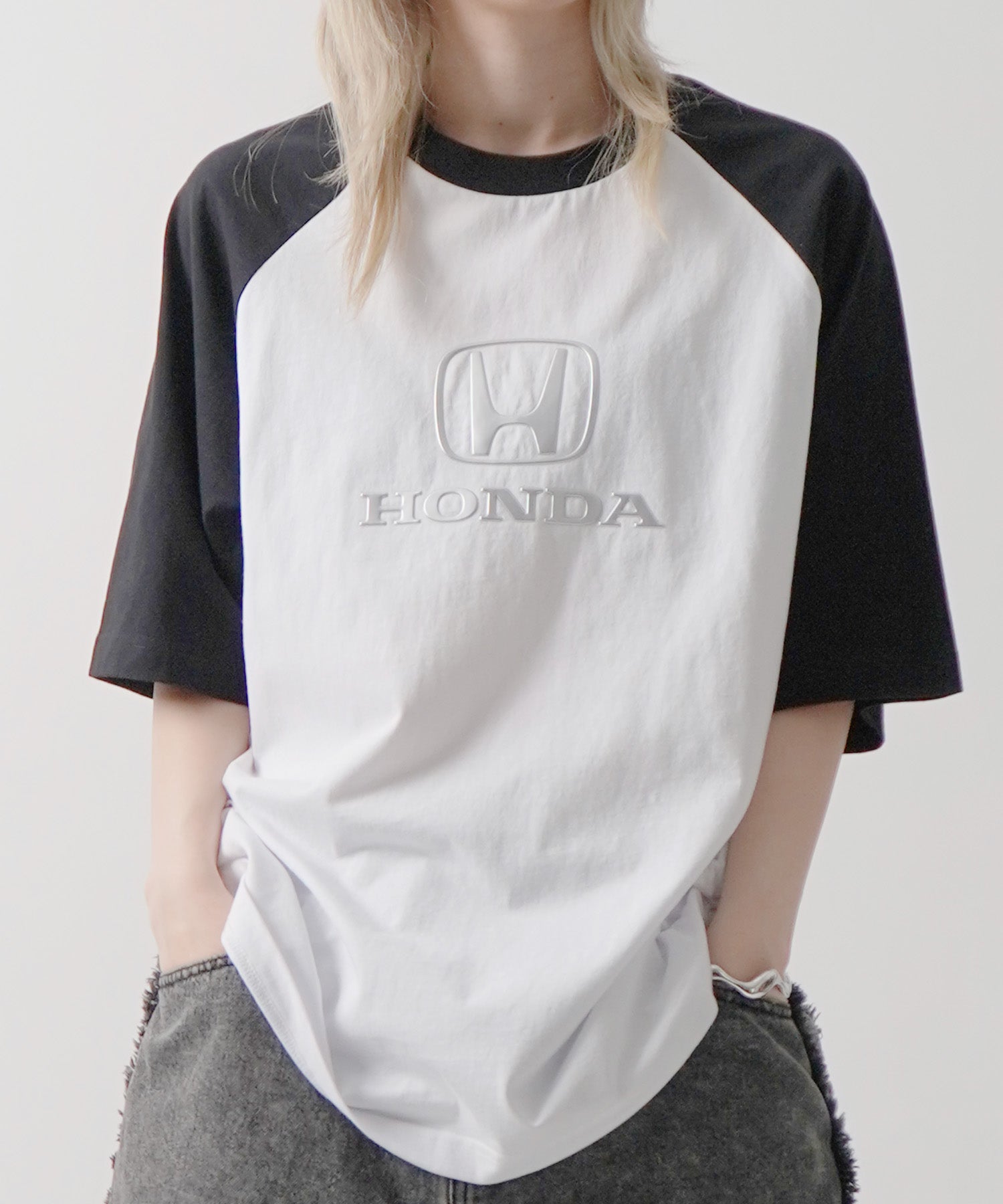 25SS【HONDA / ホンダ】フロントプリント ボックスシルエット ラグラン半袖Tシャツ