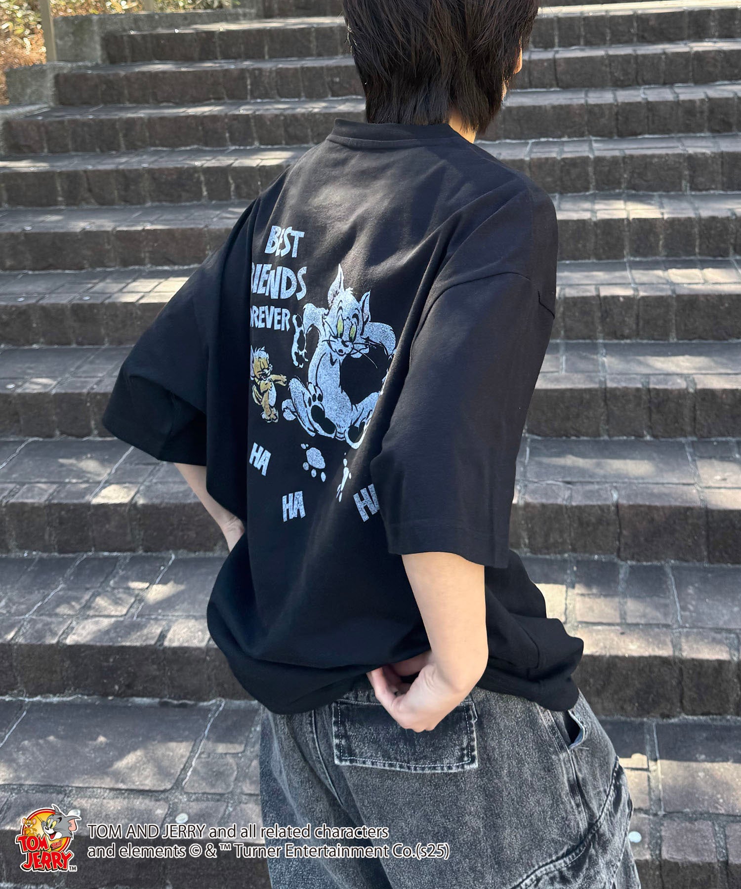 25SS【TOM&JERRY / トムとジェリー】足跡 ビッグシルエットバックプリントTシャツ