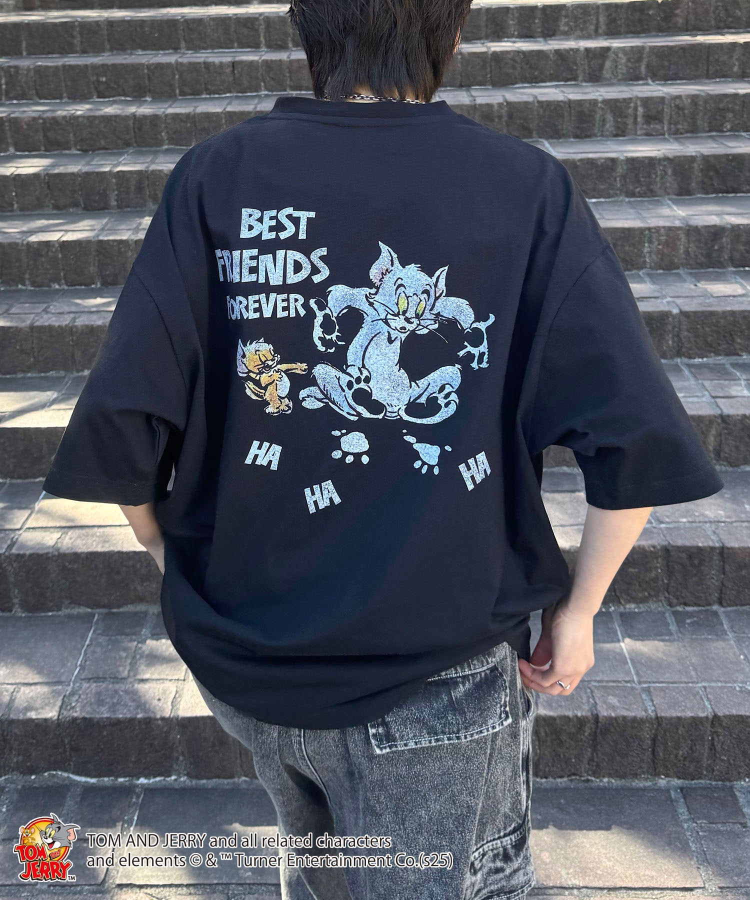 25SS【TOM&JERRY / トムとジェリー】足跡 ビッグシルエットバックプリントTシャツ