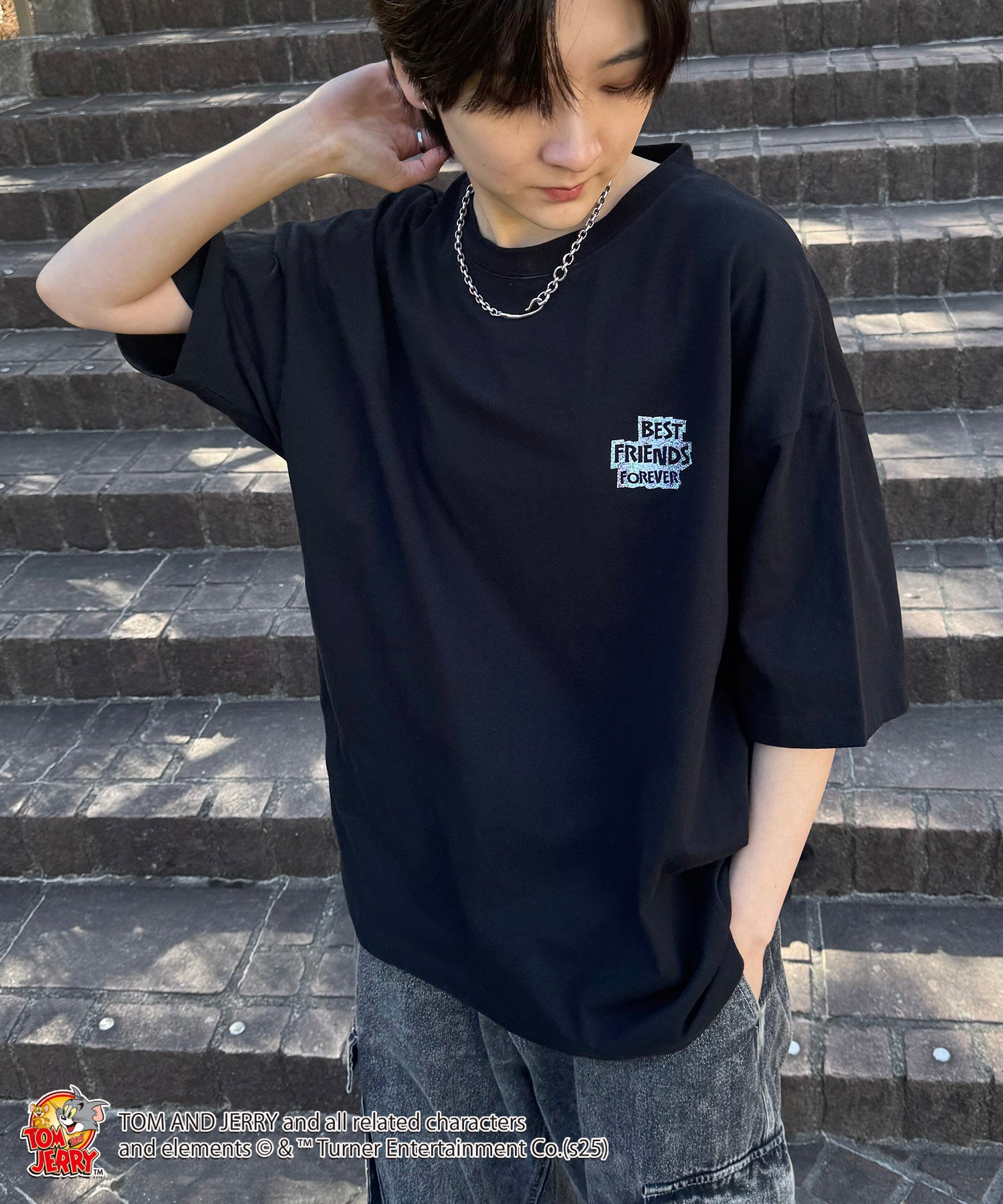 25SS【TOM&JERRY / トムとジェリー】足跡 ビッグシルエットバックプリントTシャツ