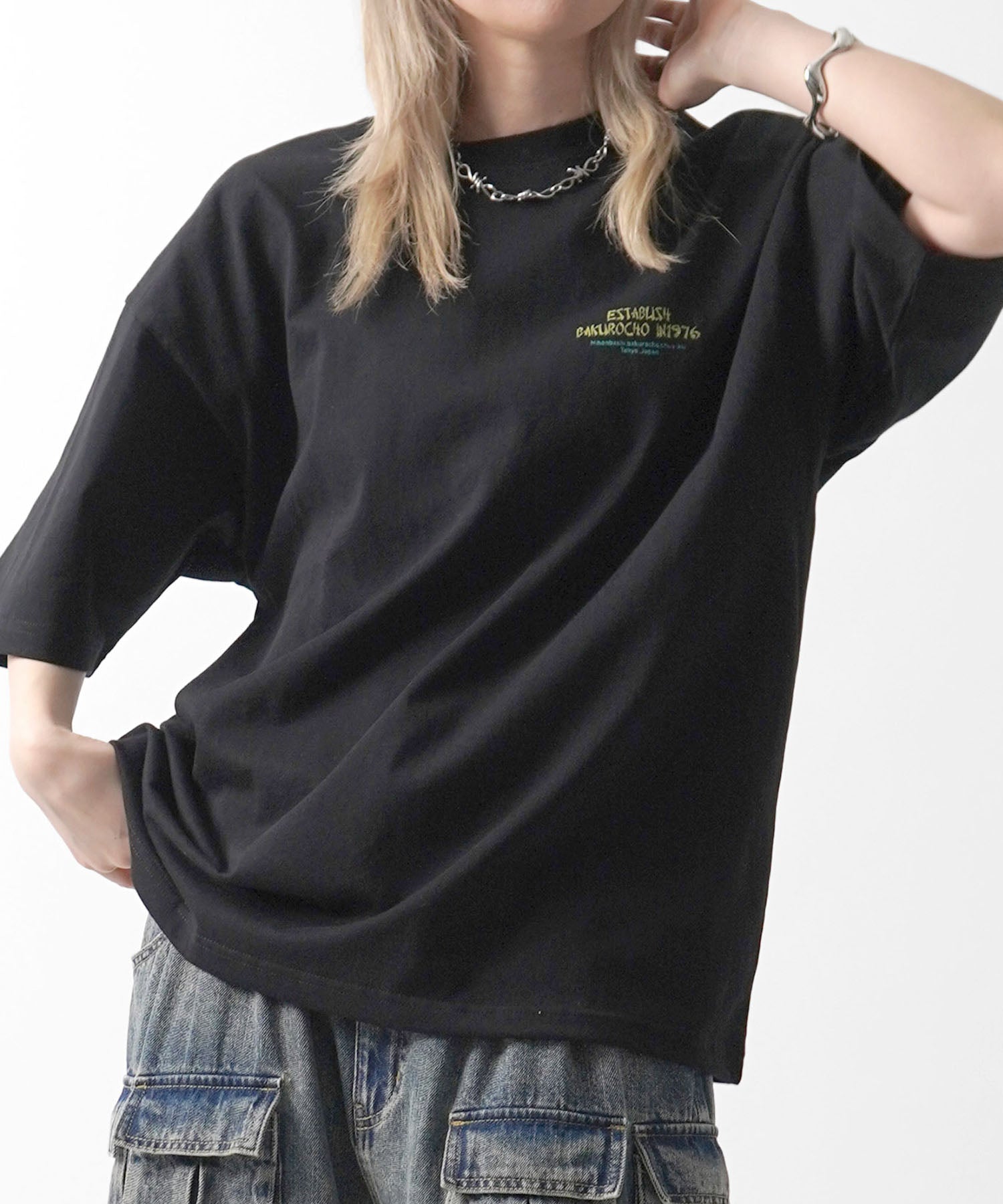 25SS ビッグシルエット "馬喰飯店" 中華メニュー バックプリント半袖Tシャツ