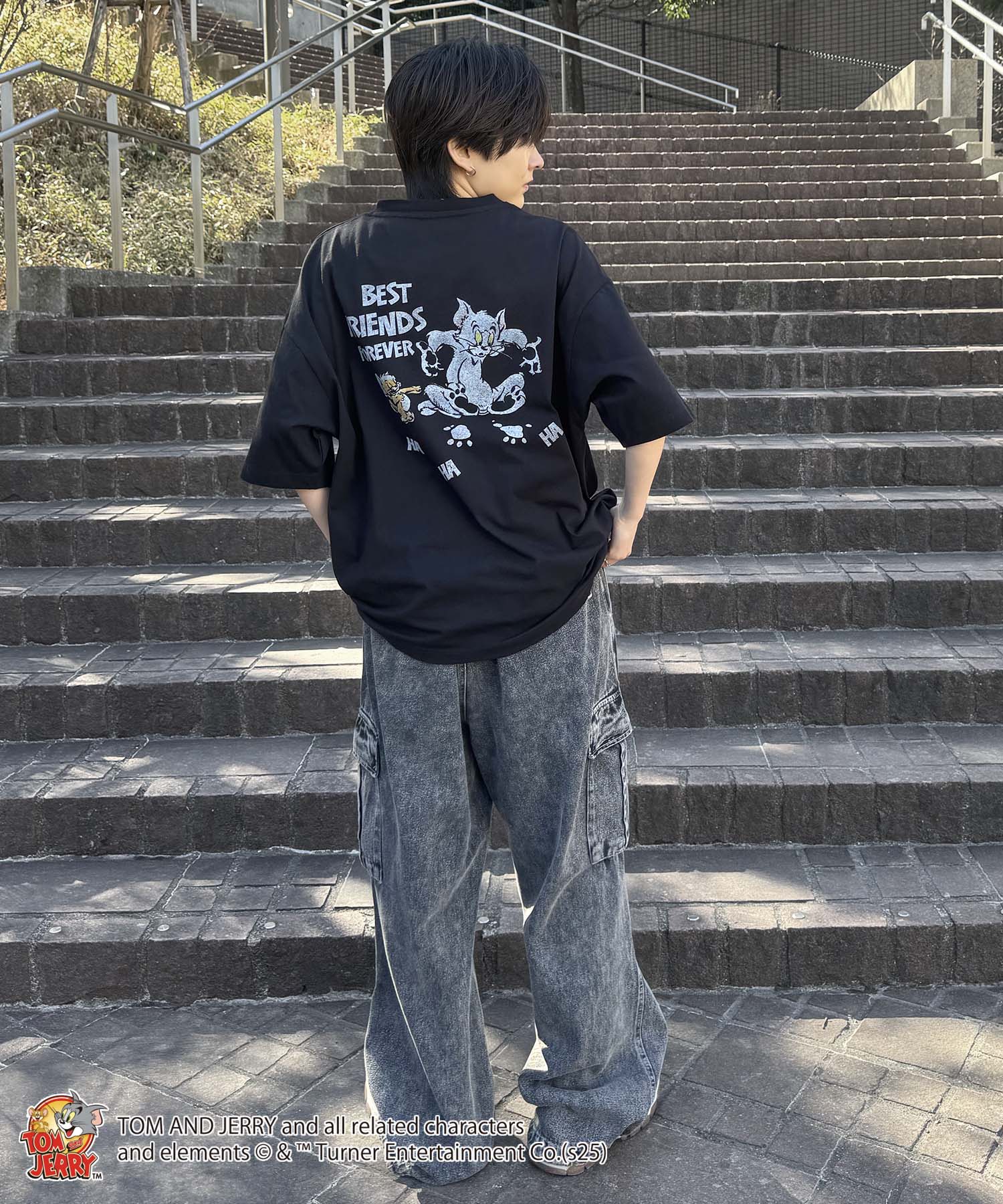 25SS【TOM&JERRY / トムとジェリー】足跡 ビッグシルエットバックプリントTシャツ
