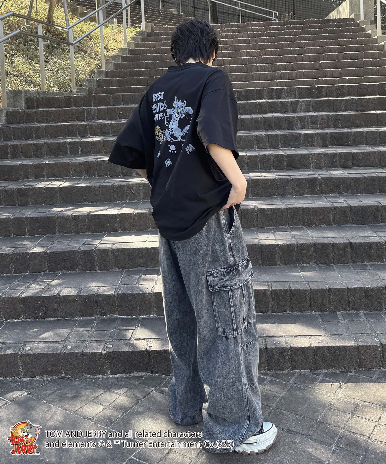 25SS【TOM&JERRY / トムとジェリー】足跡 ビッグシルエットバックプリントTシャツ