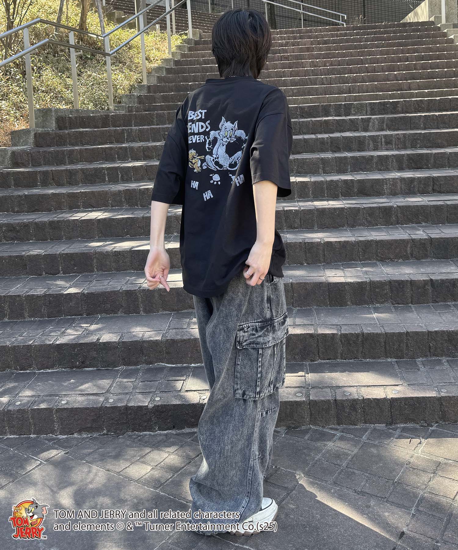 25SS【TOM&JERRY / トムとジェリー】足跡 ビッグシルエットバックプリントTシャツ