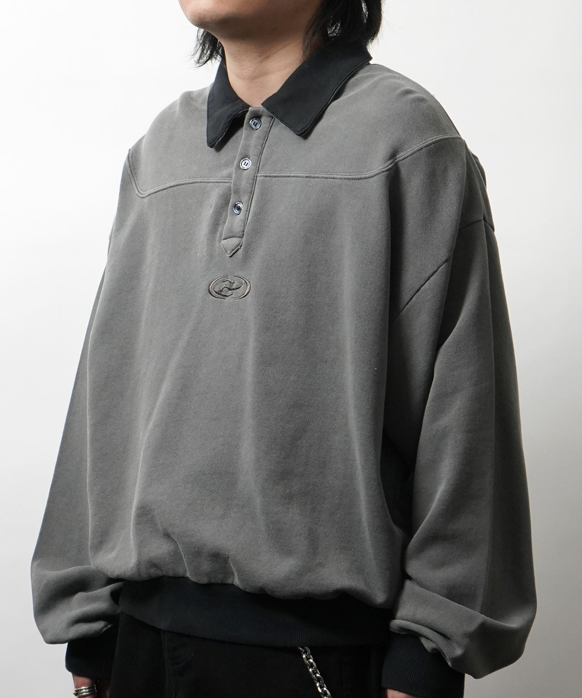 裏毛 グランジ加工 ポロスウェット
