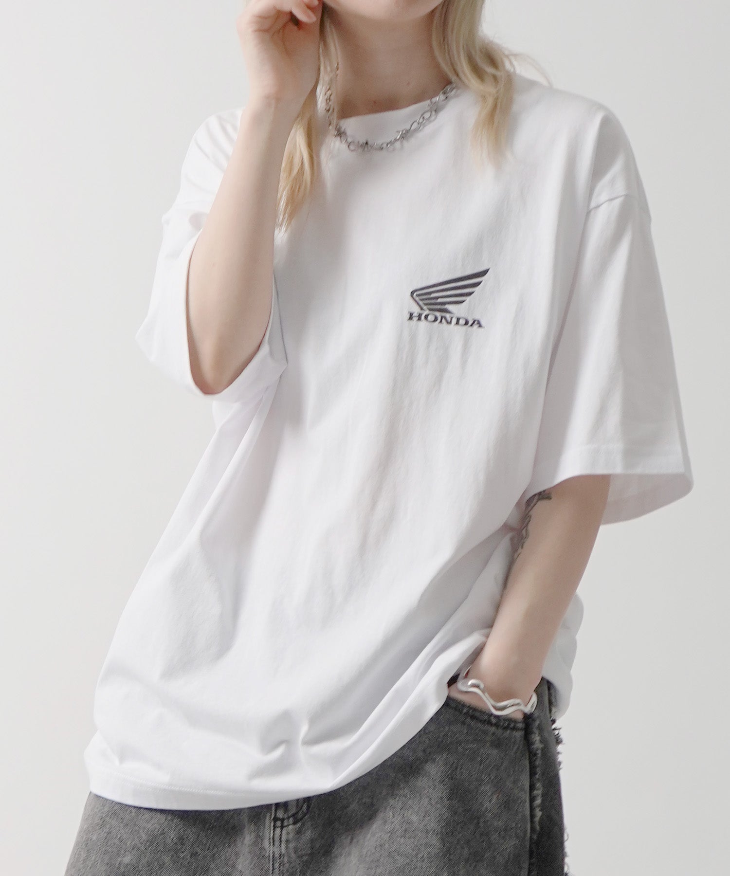 25SS【HONDA / ホンダ】ワンポイントプリント ボックスシルエット 半袖Tシャツ