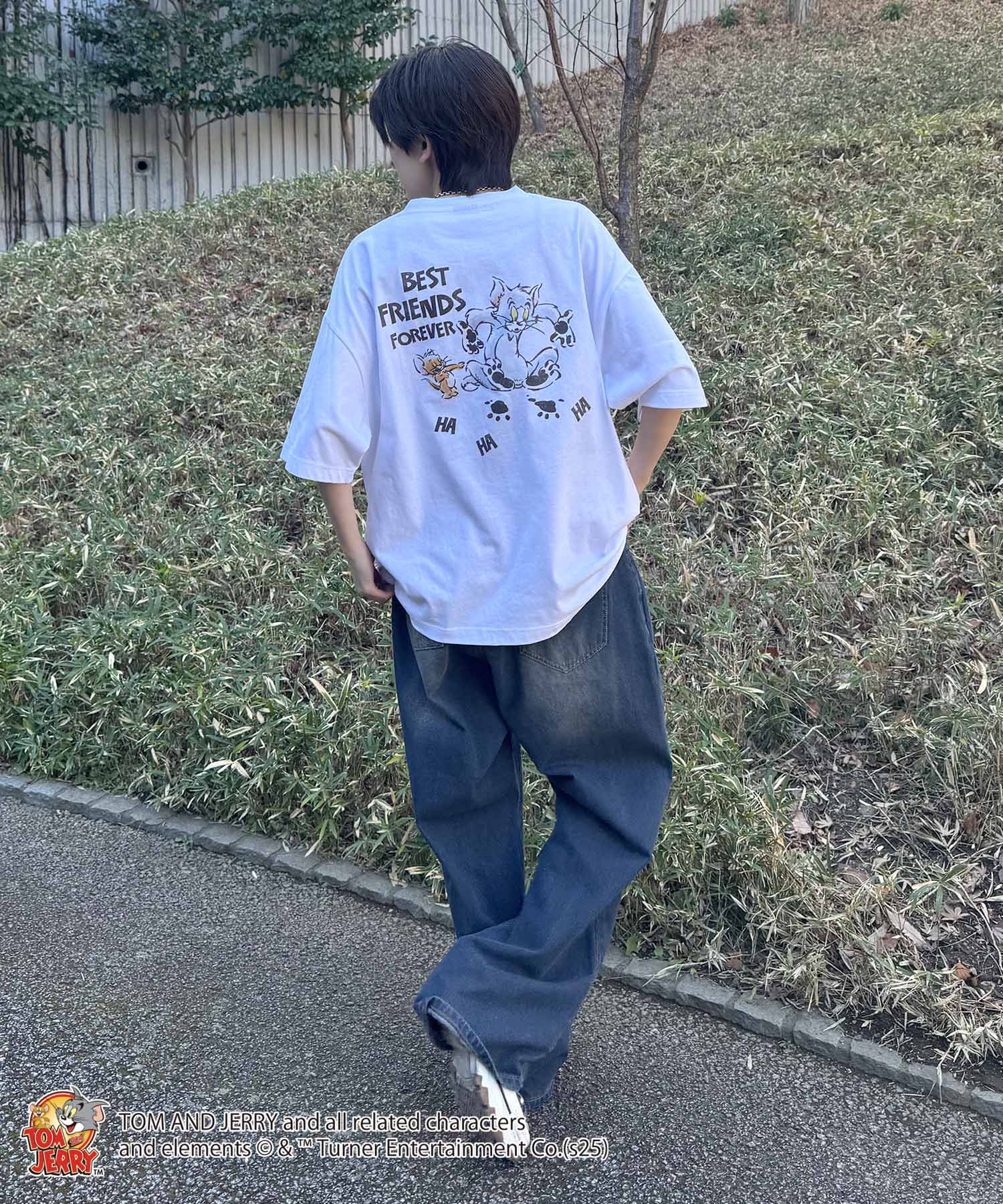 25SS【TOM&JERRY / トムとジェリー】足跡 ビッグシルエットバックプリントTシャツ