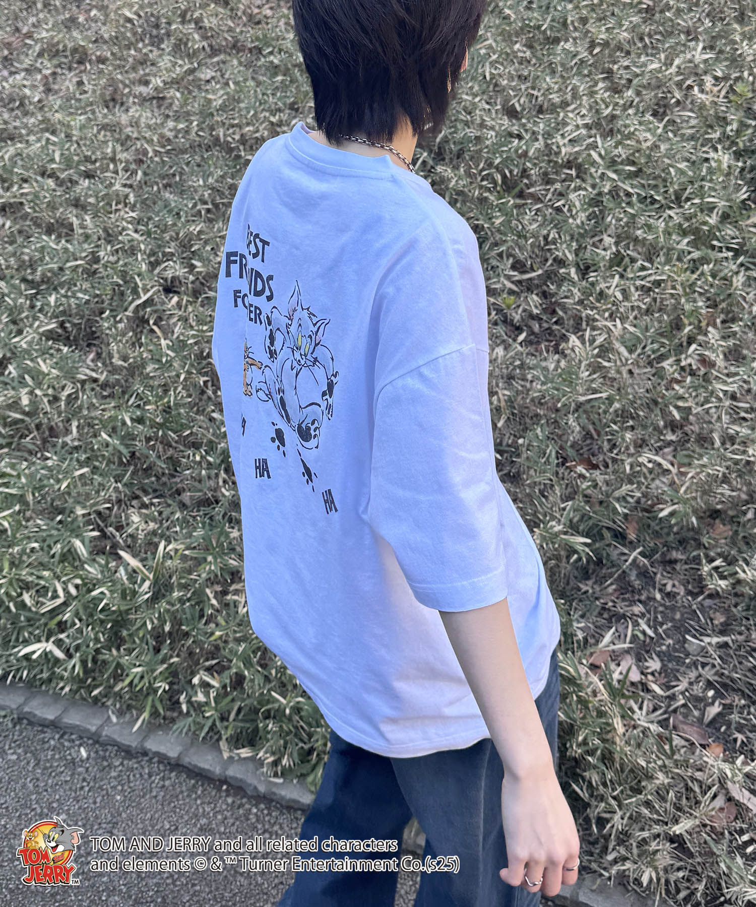 25SS【TOM&JERRY / トムとジェリー】足跡 ビッグシルエットバックプリントTシャツ