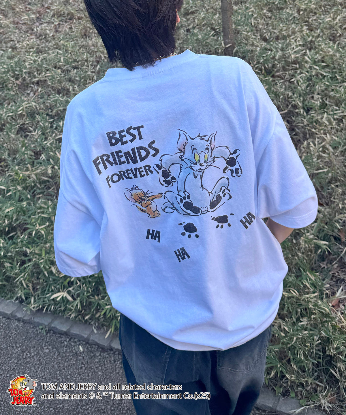 25SS【TOM&JERRY / トムとジェリー】足跡 ビッグシルエットバックプリントTシャツ