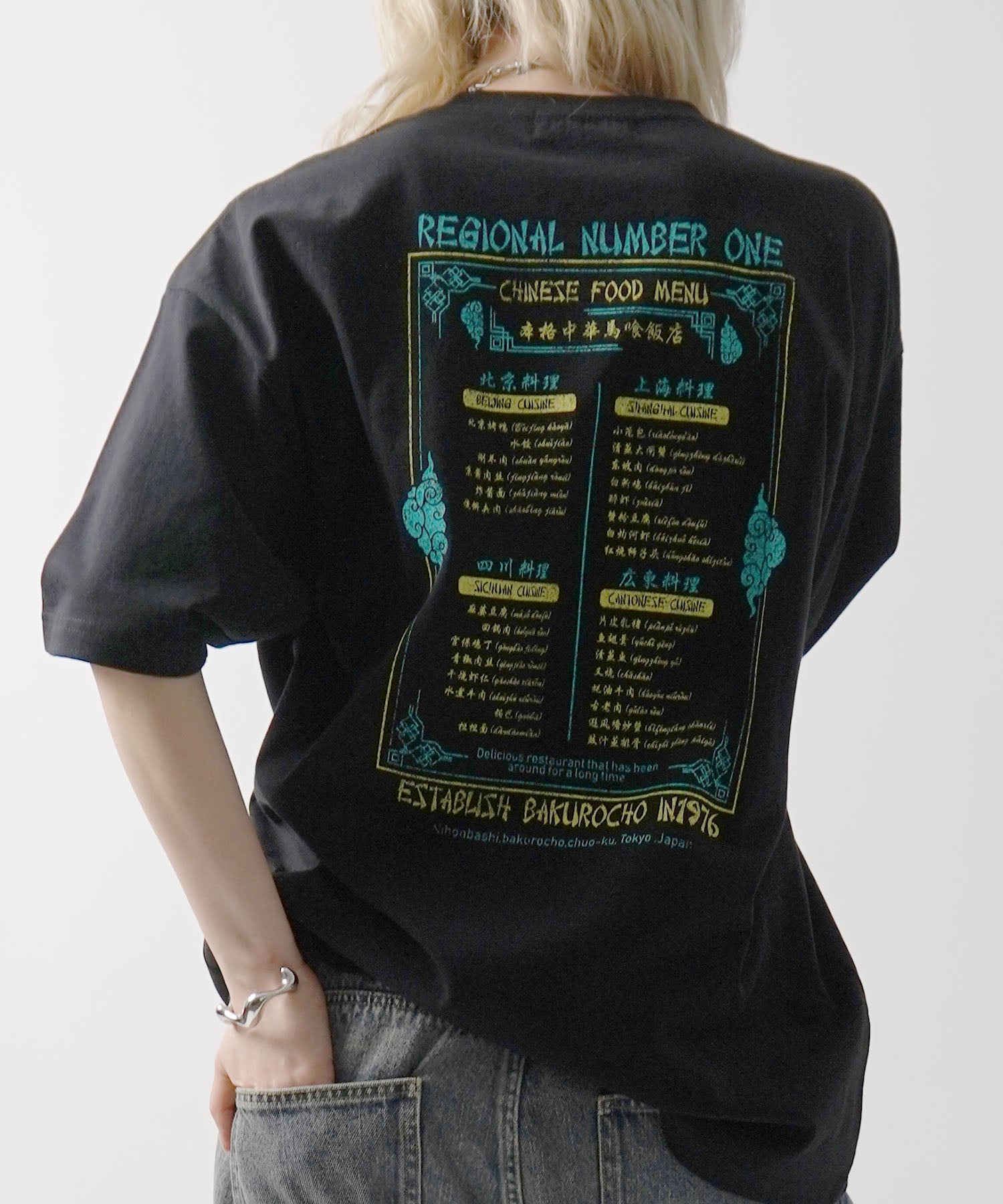 25SS ビッグシルエット "馬喰飯店" 中華メニュー バックプリント半袖Tシャツ