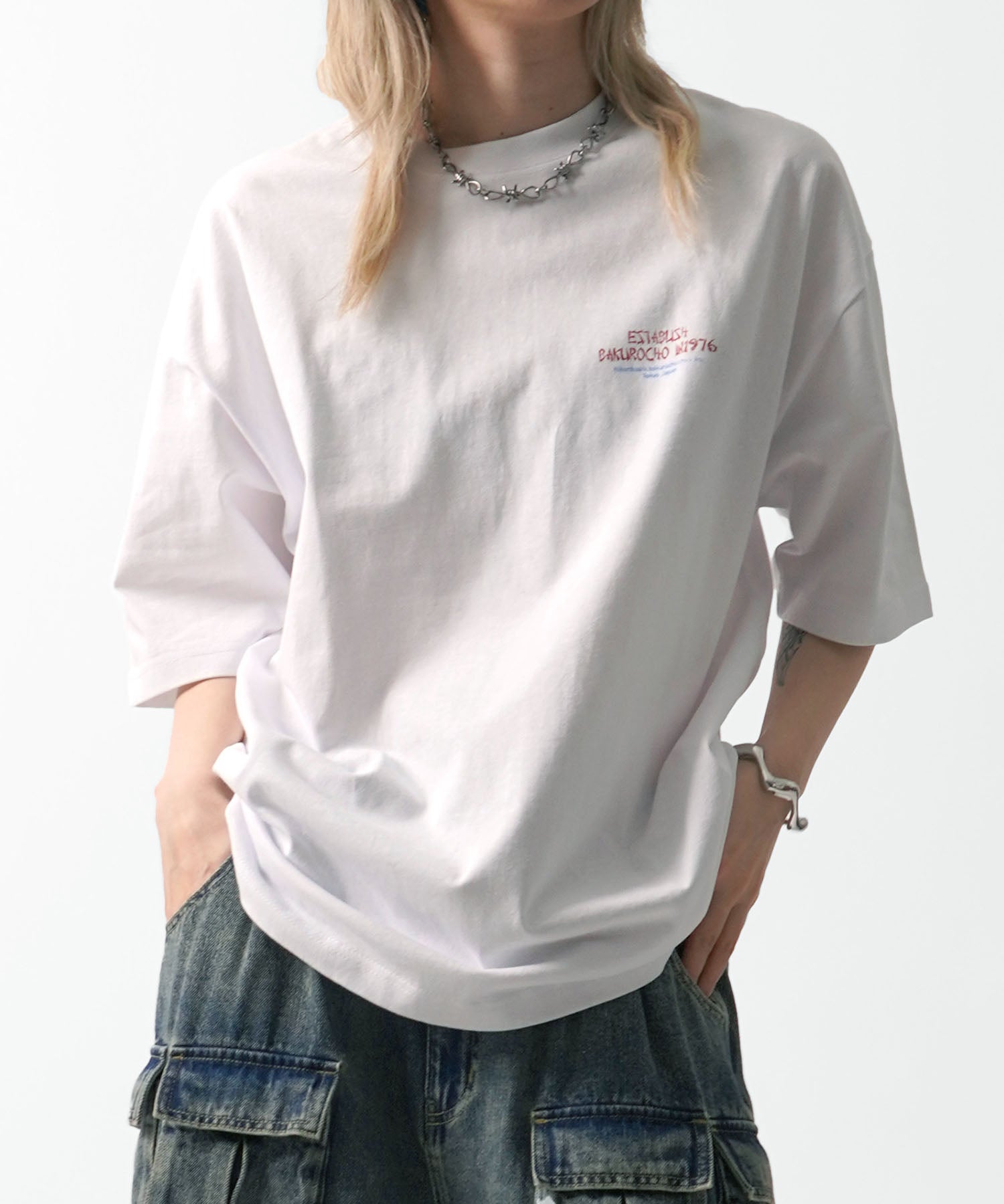 25SS ビッグシルエット "馬喰飯店" 中華メニュー バックプリント半袖Tシャツ