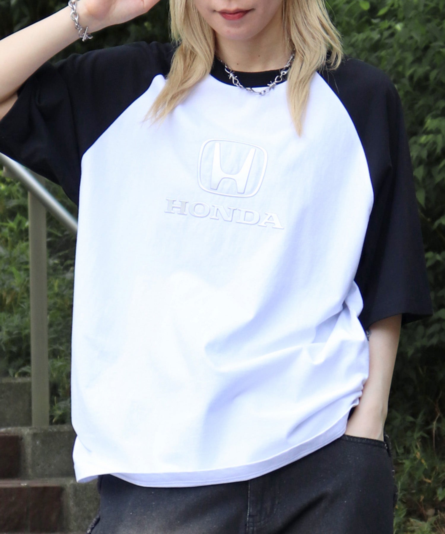 25SS【HONDA / ホンダ】フロントプリント ボックスシルエット ラグラン半袖Tシャツ