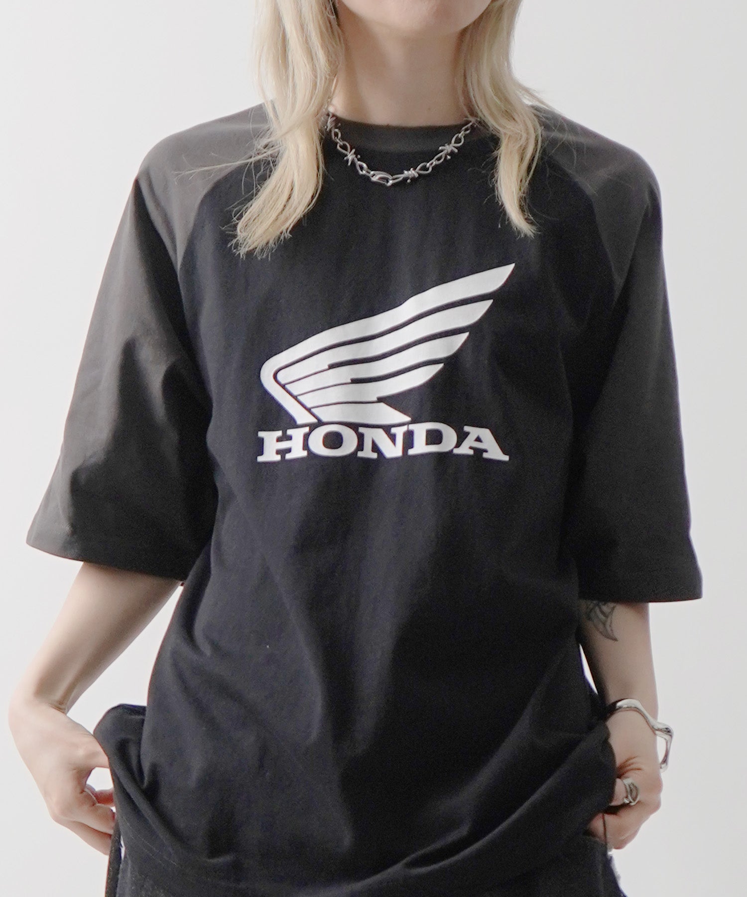 25SS【HONDA / ホンダ】フロントプリント ボックスシルエット ラグラン半袖Tシャツ