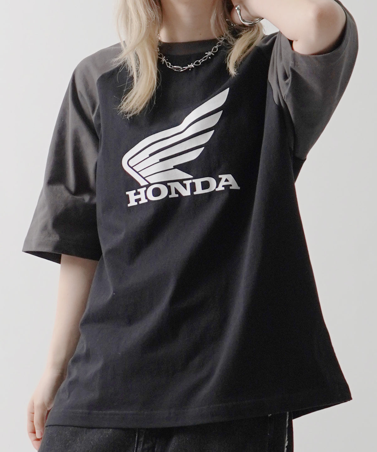 25SS【HONDA / ホンダ】フロントプリント ボックスシルエット ラグラン半袖Tシャツ