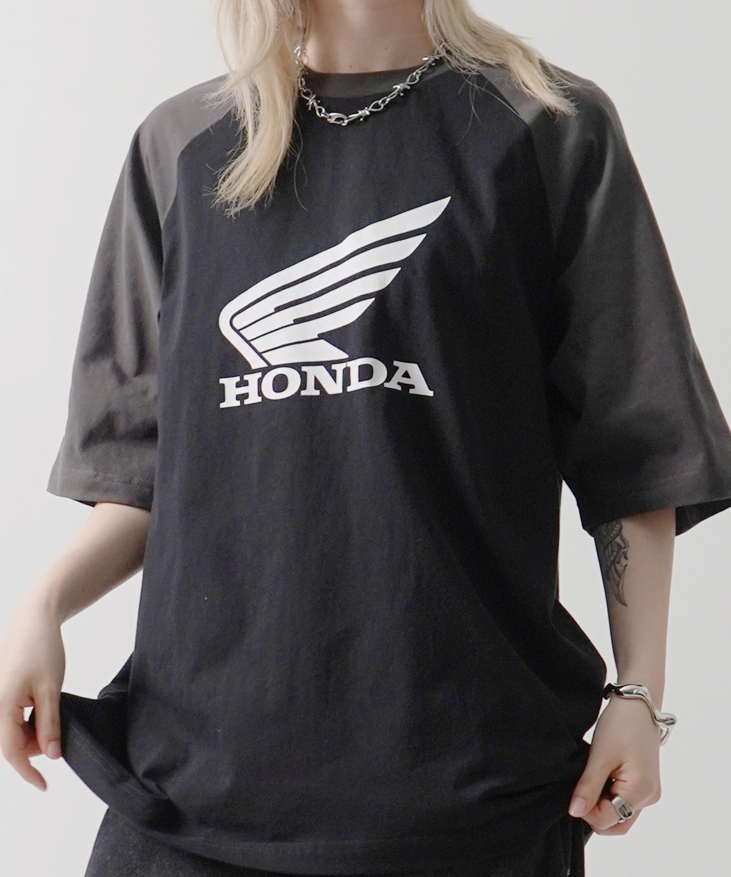 25SS【HONDA / ホンダ】フロントプリント ボックスシルエット ラグラン半袖Tシャツ
