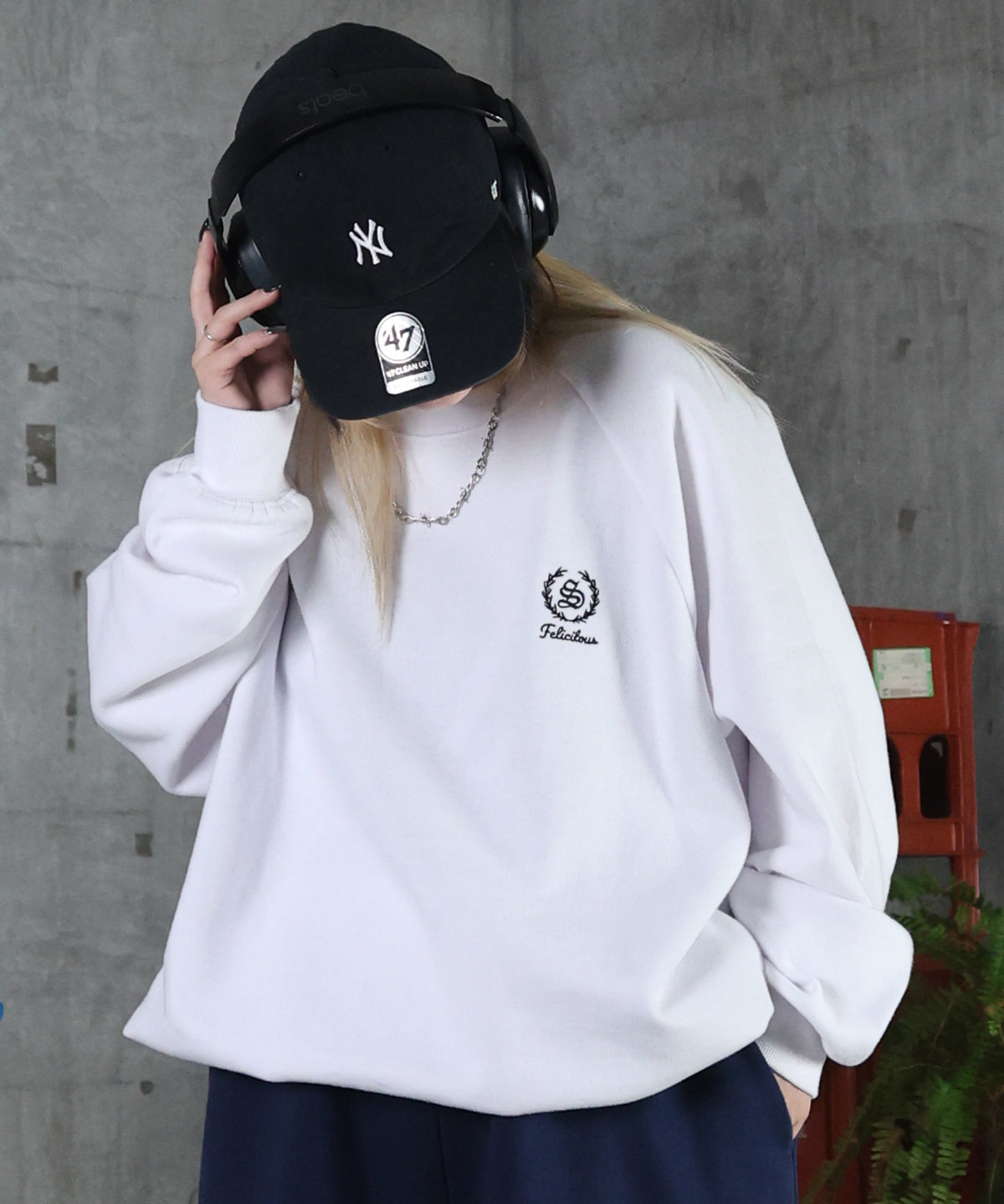 裏起毛 ワンポイント ドロスト ラグランスウェット