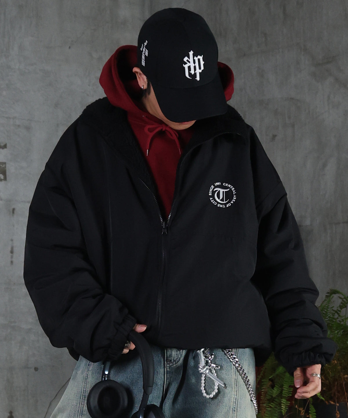 2WAY リバーシブル ナイロン ドローコード ボアブルゾン