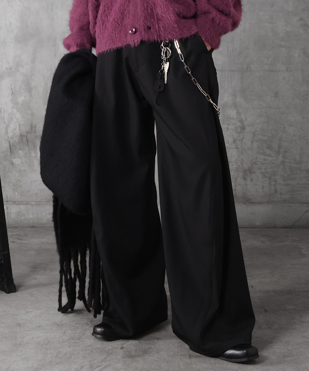 3Dパターン タック ワイド カーブパンツ