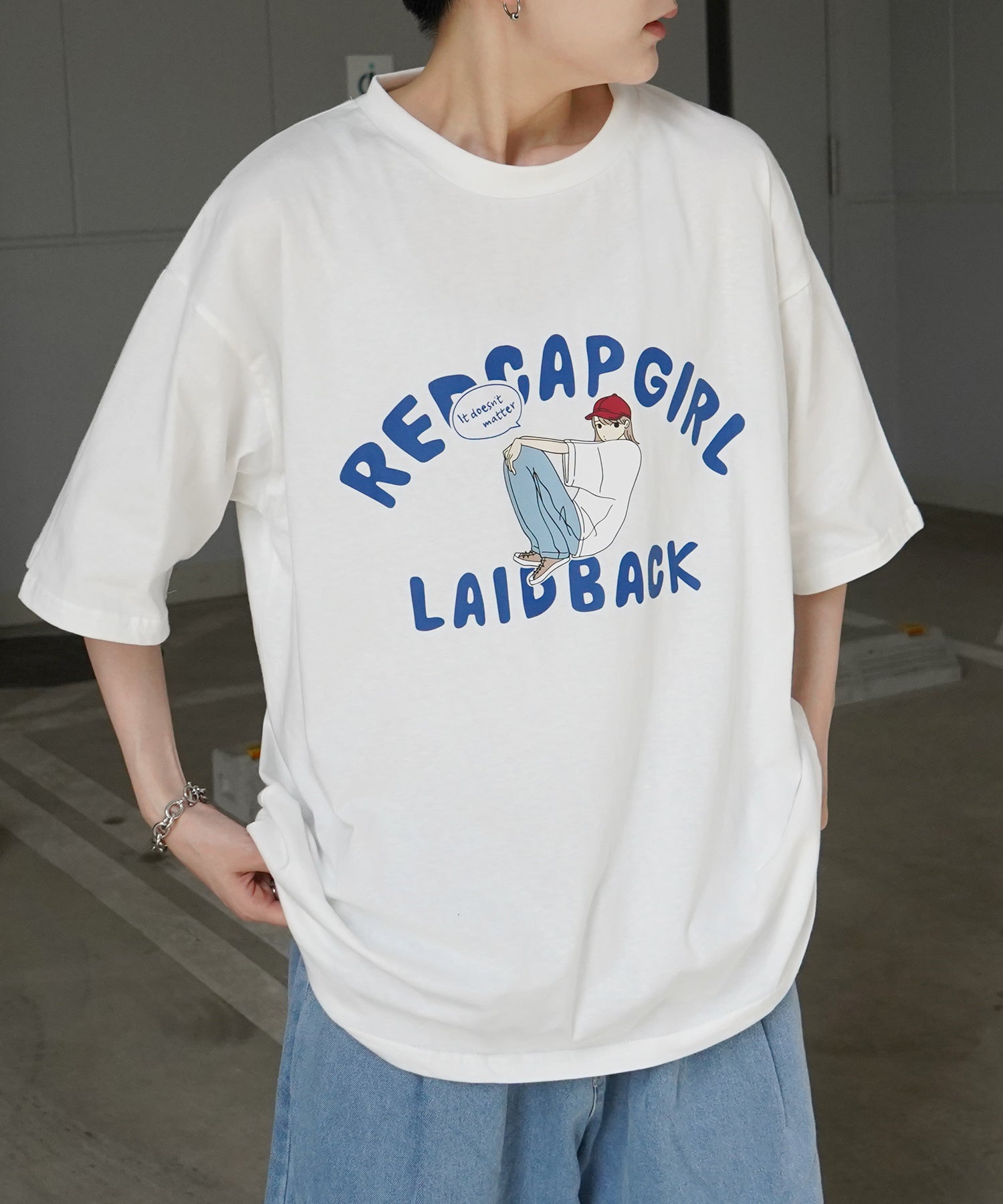 25SS【RED CAP GIRL】フロントプリント ビッグシルエット半袖Tシャツ