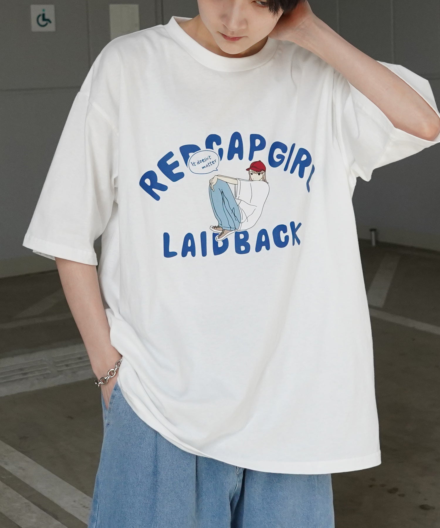 25SS【RED CAP GIRL】フロントプリント ビッグシルエット半袖Tシャツ