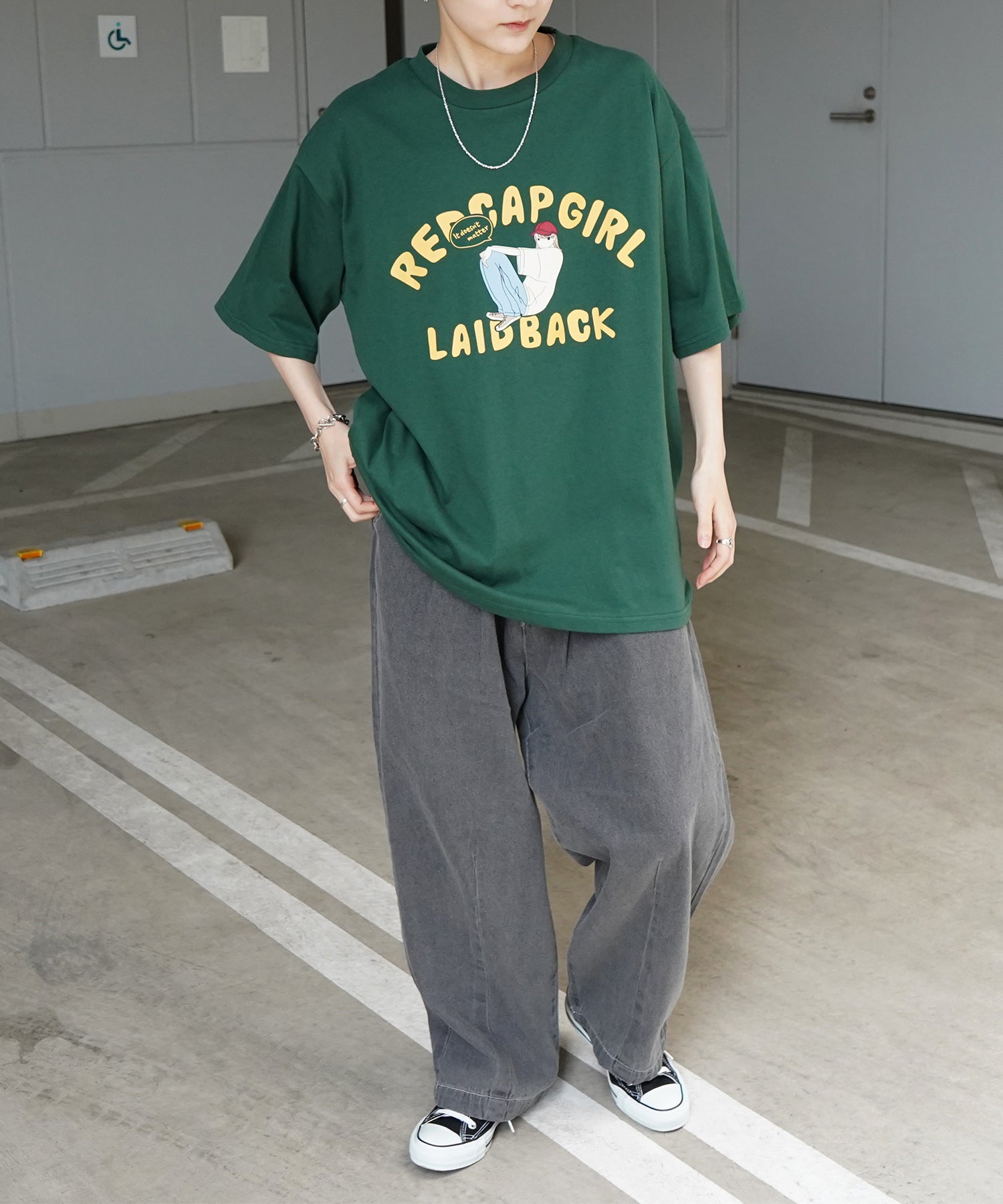 25SS【RED CAP GIRL】フロントプリント ビッグシルエット半袖Tシャツ