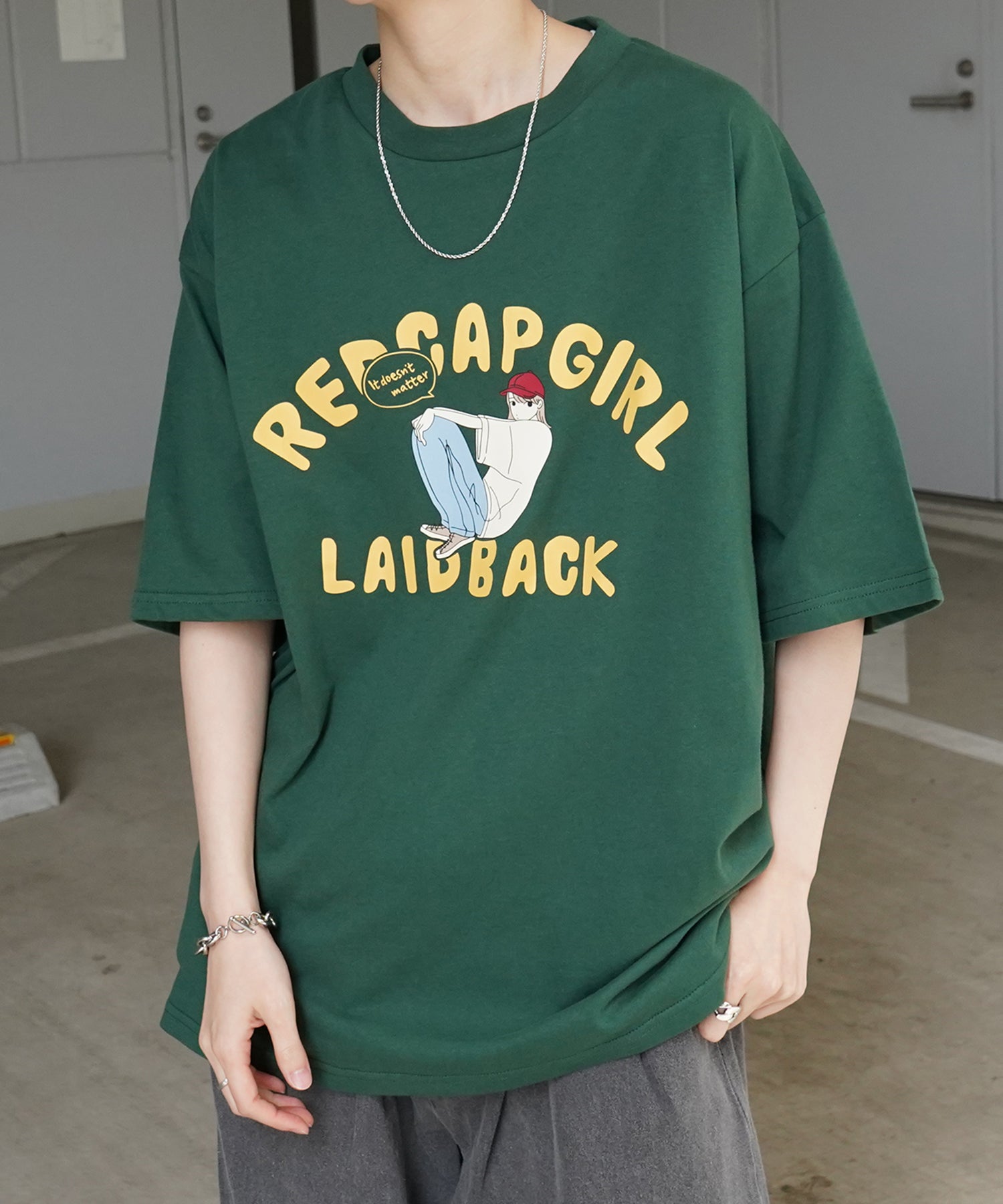 25SS【RED CAP GIRL】フロントプリント ビッグシルエット半袖Tシャツ