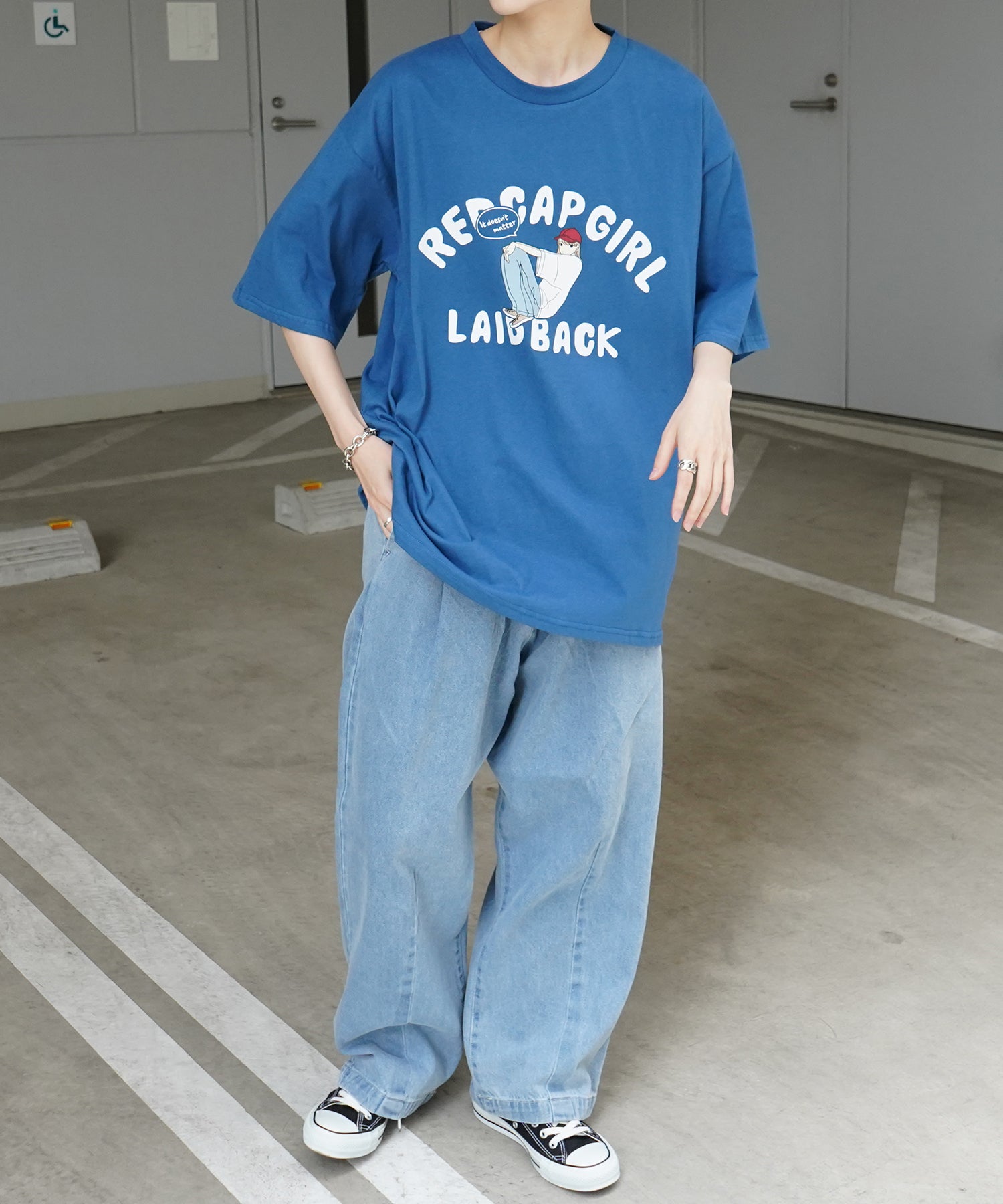 25SS【RED CAP GIRL】フロントプリント ビッグシルエット半袖Tシャツ