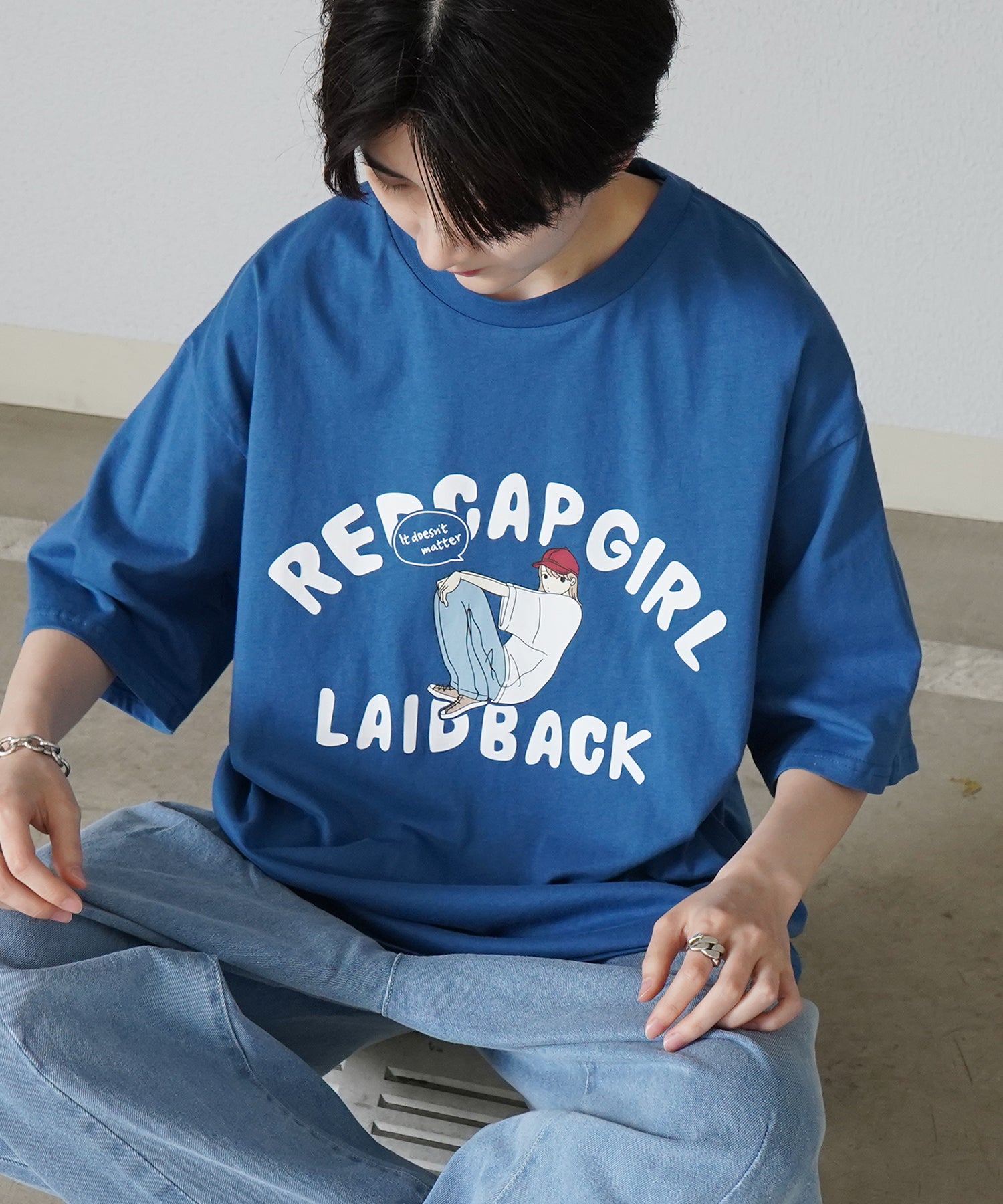 25SS【RED CAP GIRL】フロントプリント ビッグシルエット半袖Tシャツ