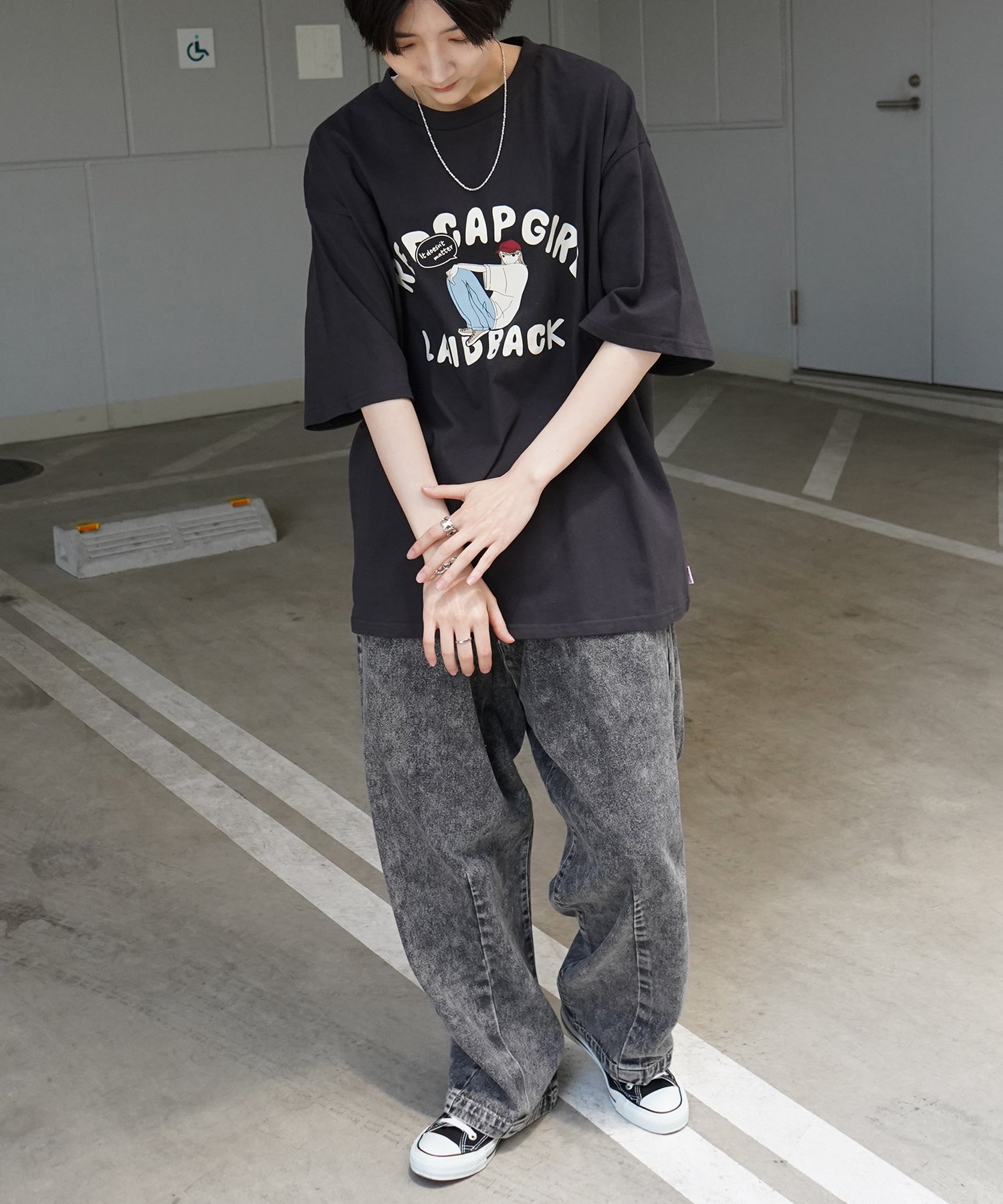 25SS【RED CAP GIRL】フロントプリント ビッグシルエット半袖Tシャツ