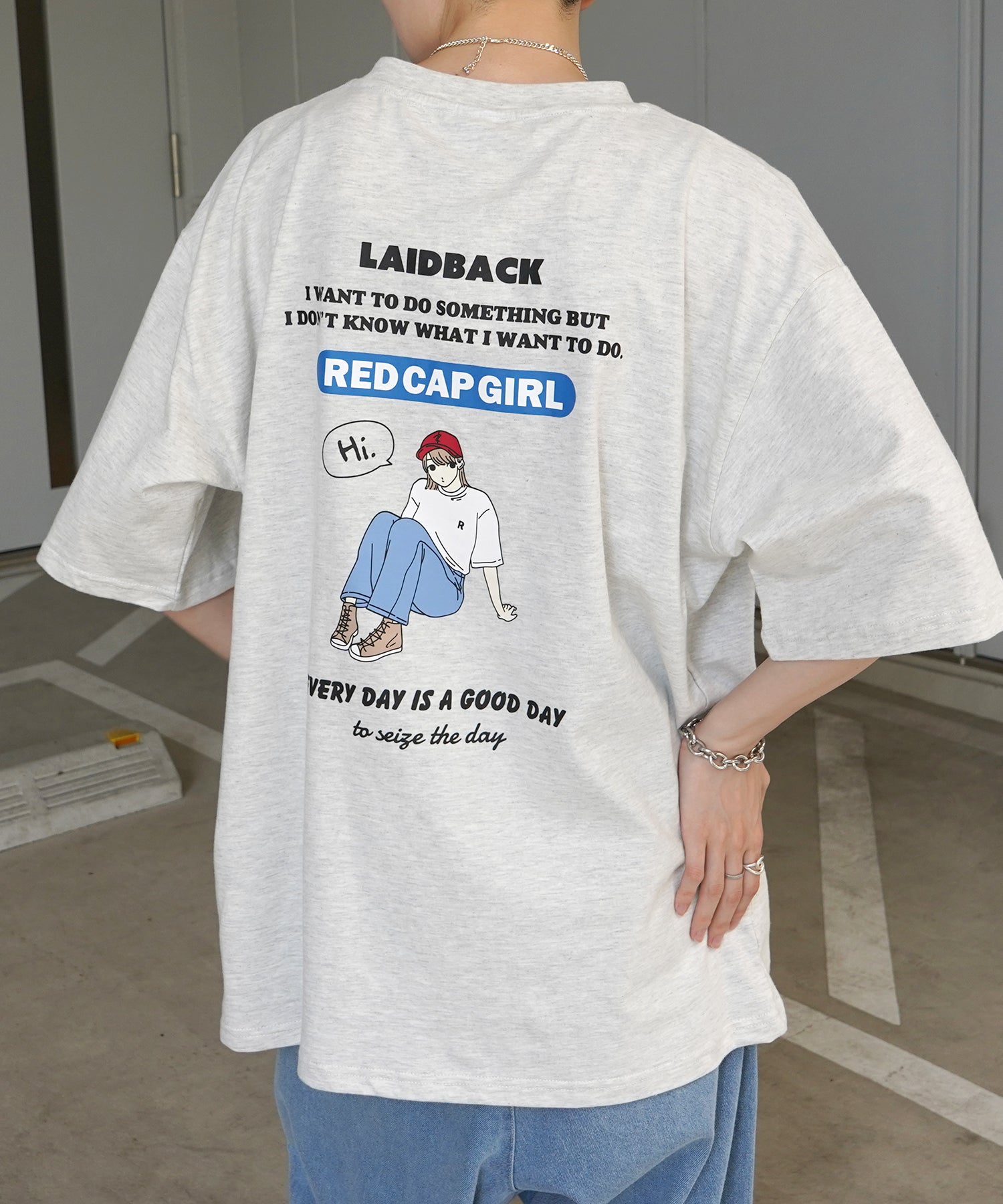 25SS【RED CAP GIRL】バックプリント ビッグシルエット半袖Tシャツ