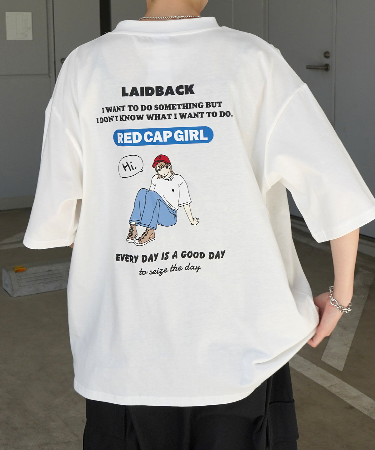 25SS【RED CAP GIRL】バックプリント ビッグシルエット半袖Tシャツ