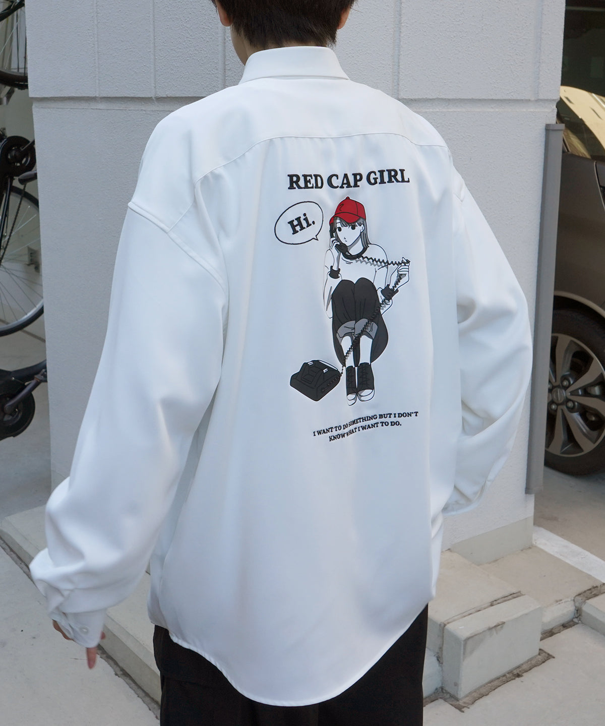 【RED CAP GIRL】25SS バック刺繍 クレリック 配色 ビッグシルエット長袖シャツ