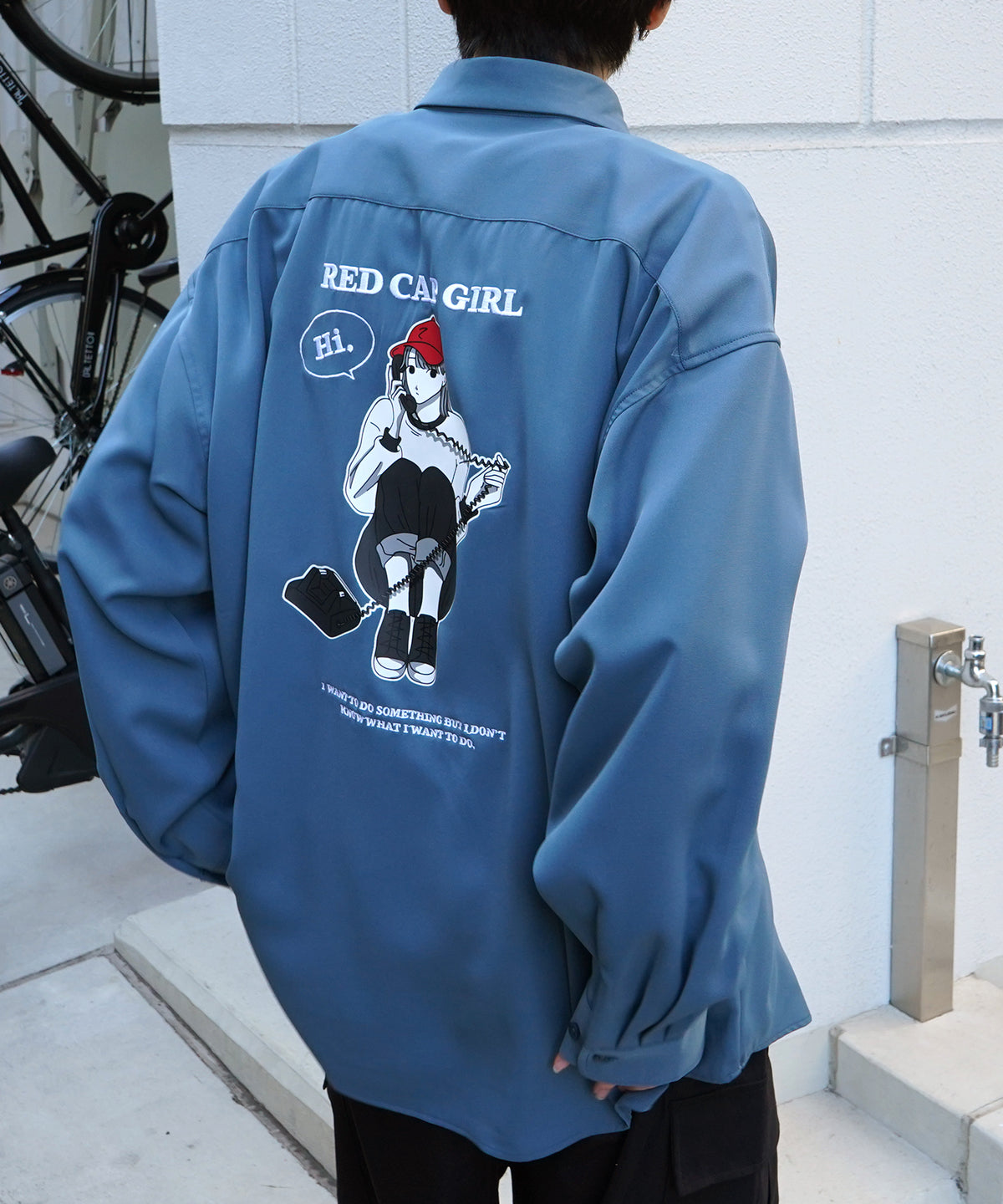 【RED CAP GIRL】25SS バック刺繍 クレリック 配色 ビッグシルエット長袖シャツ