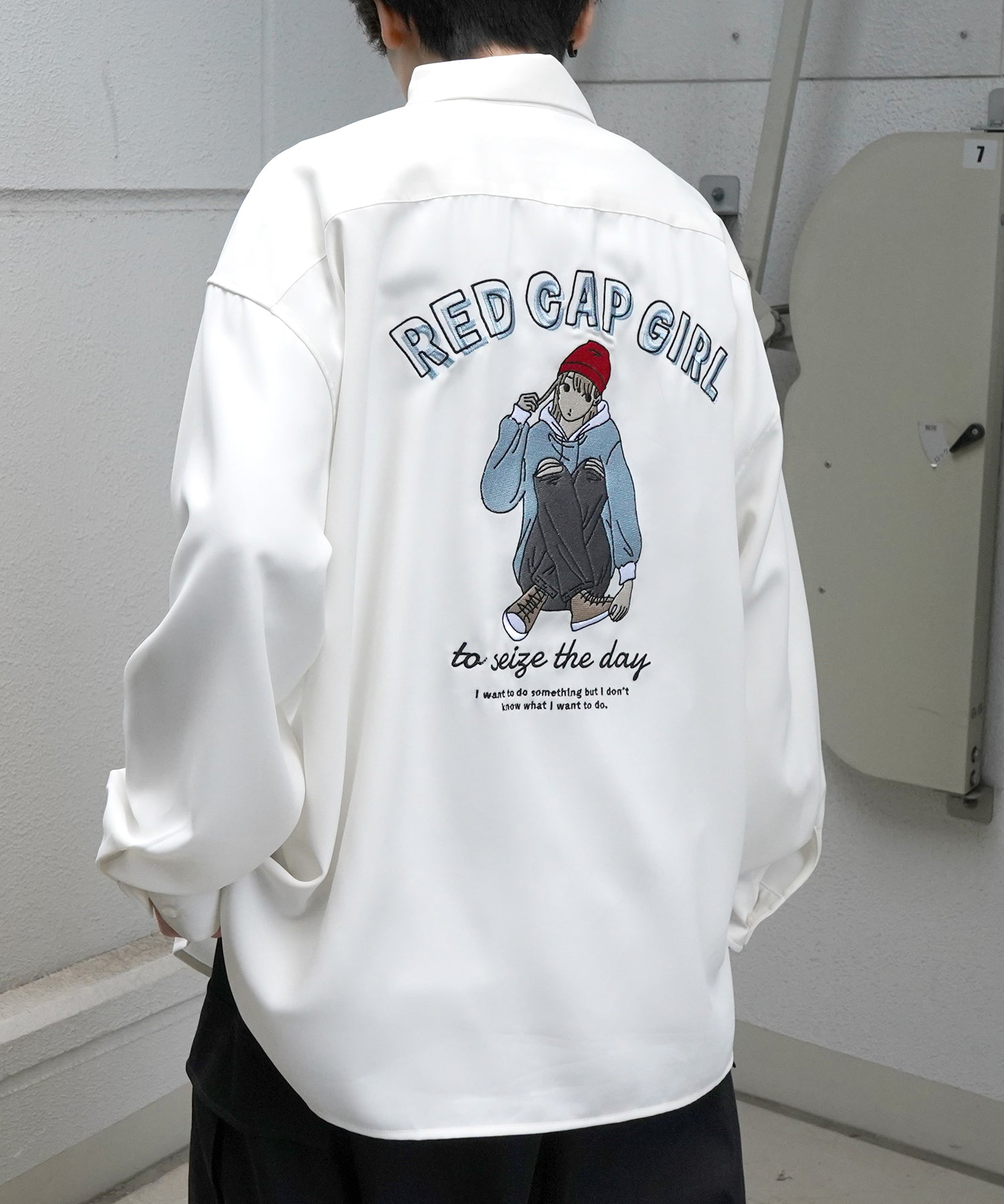 【RED CAP GIRL】25SS バックプリント クレリック 配色 ビッグシルエット長袖シャツ