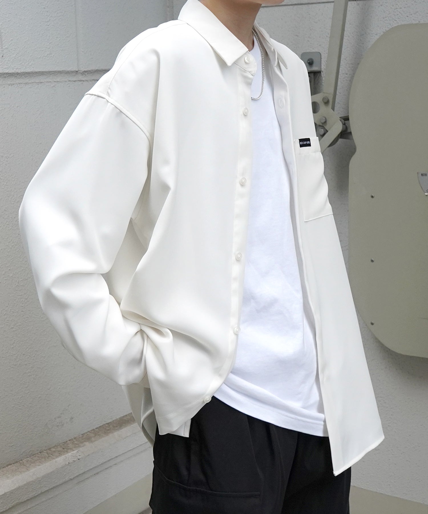 【RED CAP GIRL】25SS バックプリント クレリック 配色 ビッグシルエット長袖シャツ
