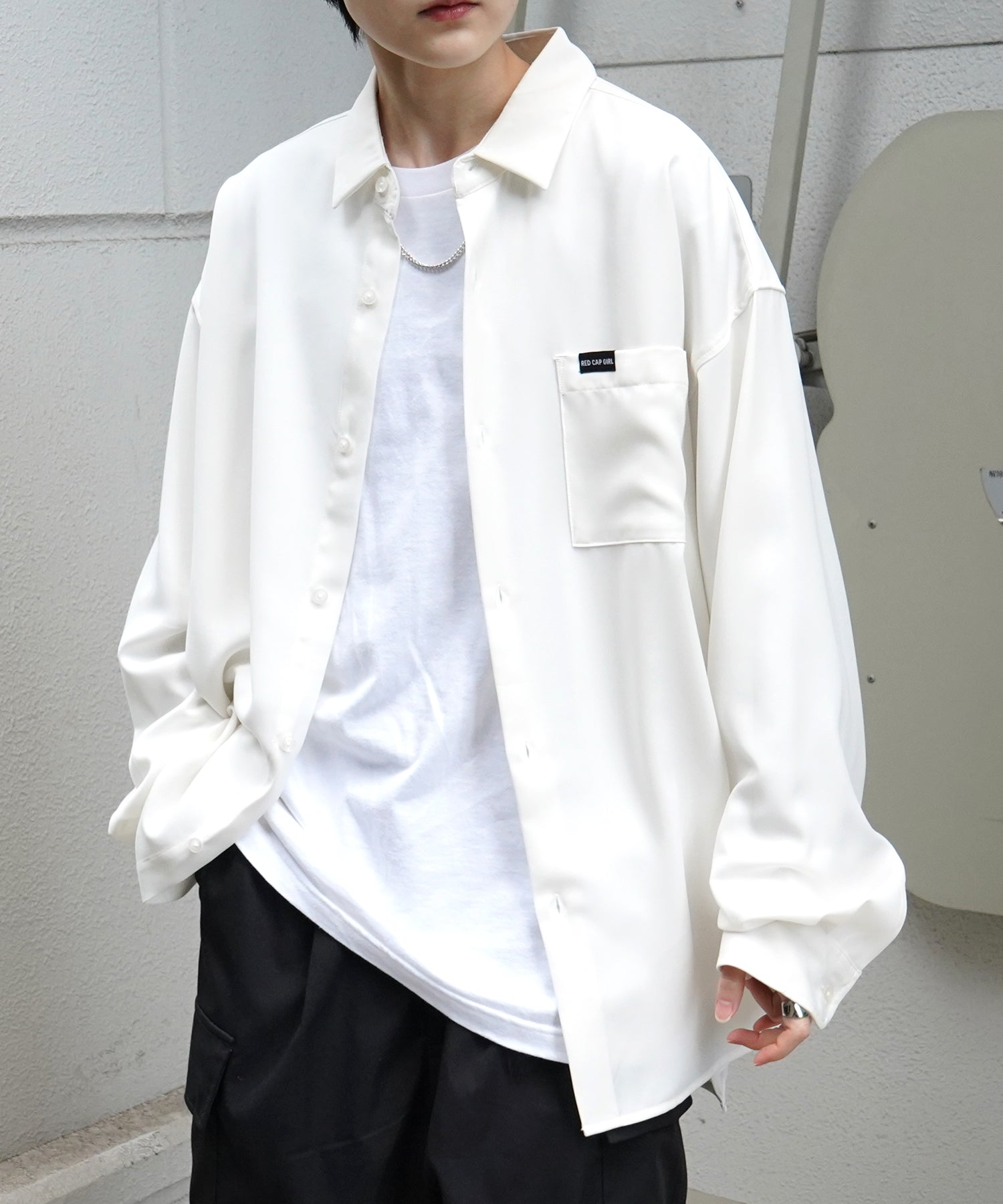 【RED CAP GIRL】25SS バックプリント クレリック 配色 ビッグシルエット長袖シャツ