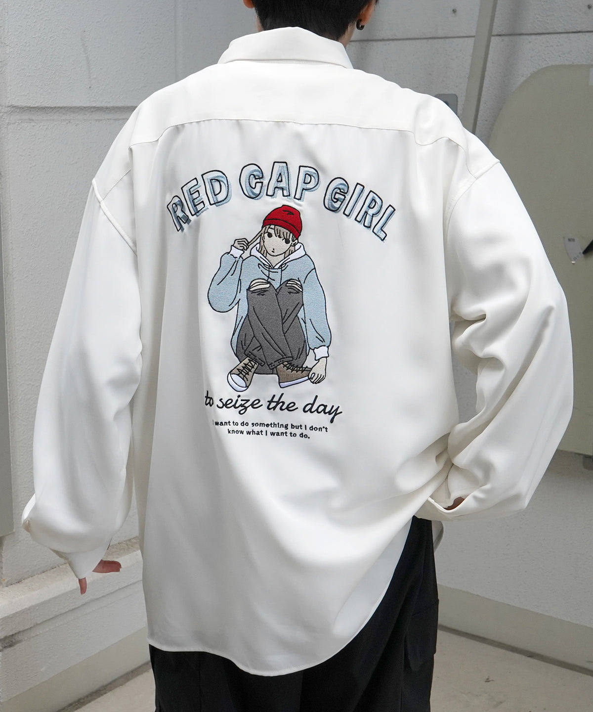 【RED CAP GIRL】25SS バックプリント クレリック 配色 ビッグシルエット長袖シャツ