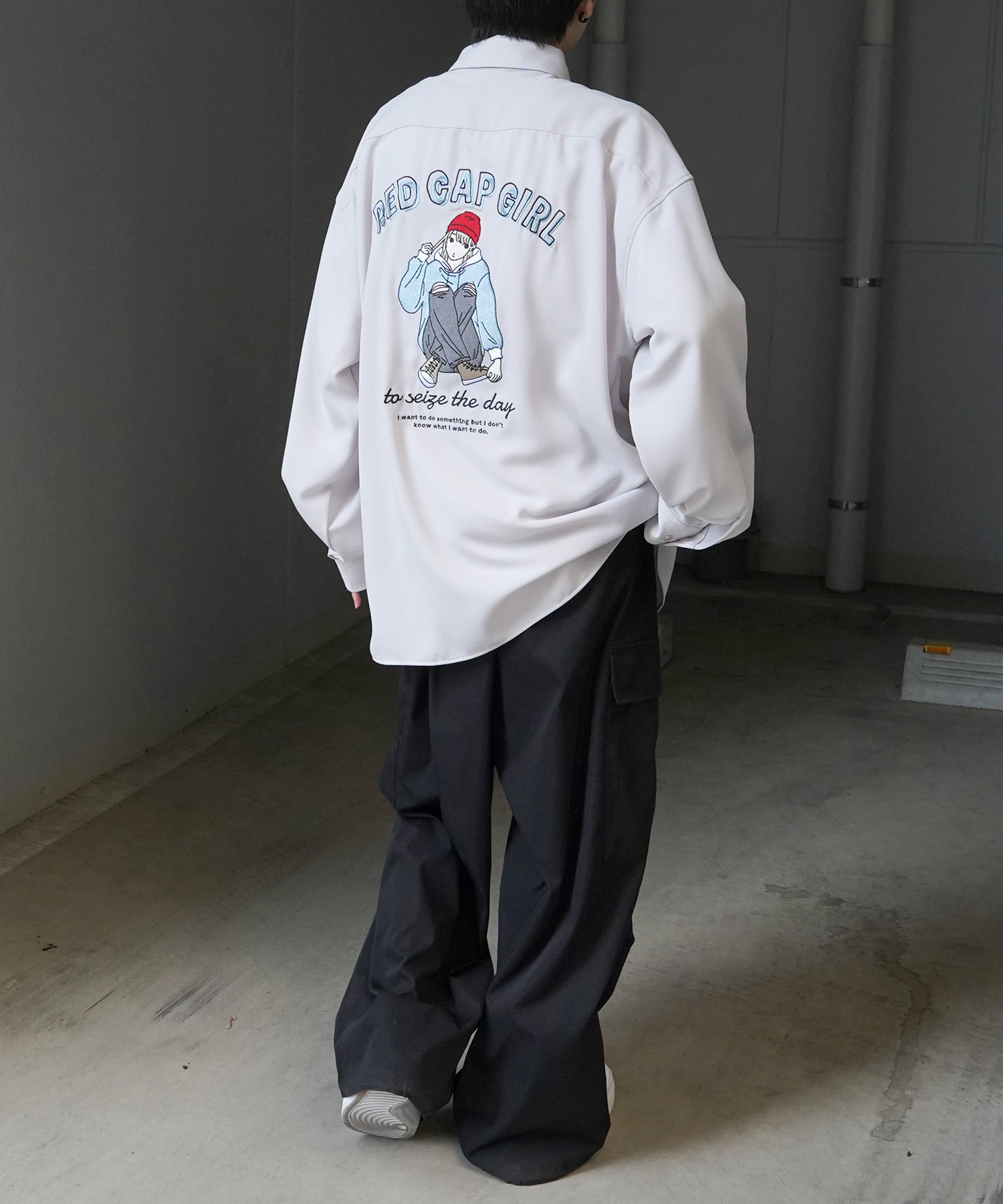 【RED CAP GIRL】25SS バックプリント クレリック 配色 ビッグシルエット長袖シャツ