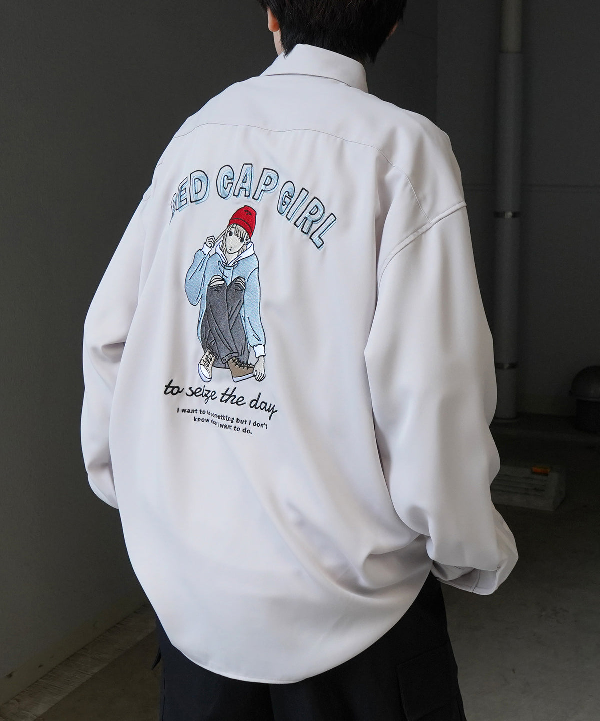 【RED CAP GIRL】25SS バックプリント クレリック 配色 ビッグシルエット長袖シャツ