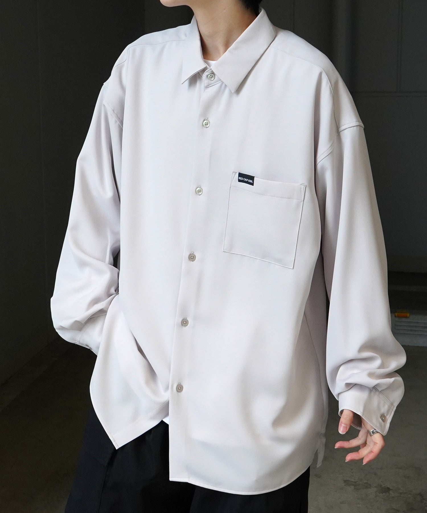 【RED CAP GIRL】25SS バックプリント クレリック 配色 ビッグシルエット長袖シャツ