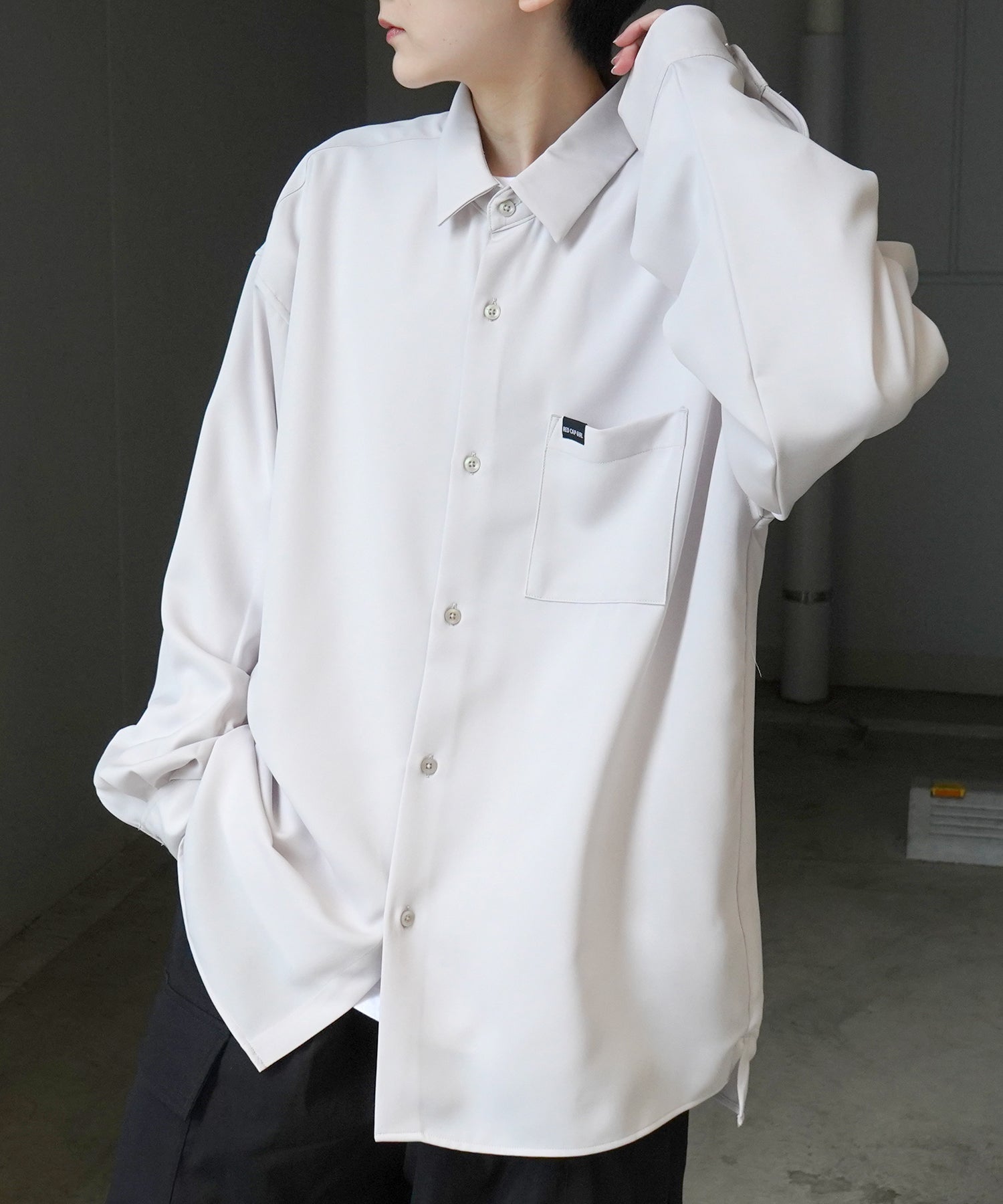 【RED CAP GIRL】25SS バックプリント クレリック 配色 ビッグシルエット長袖シャツ